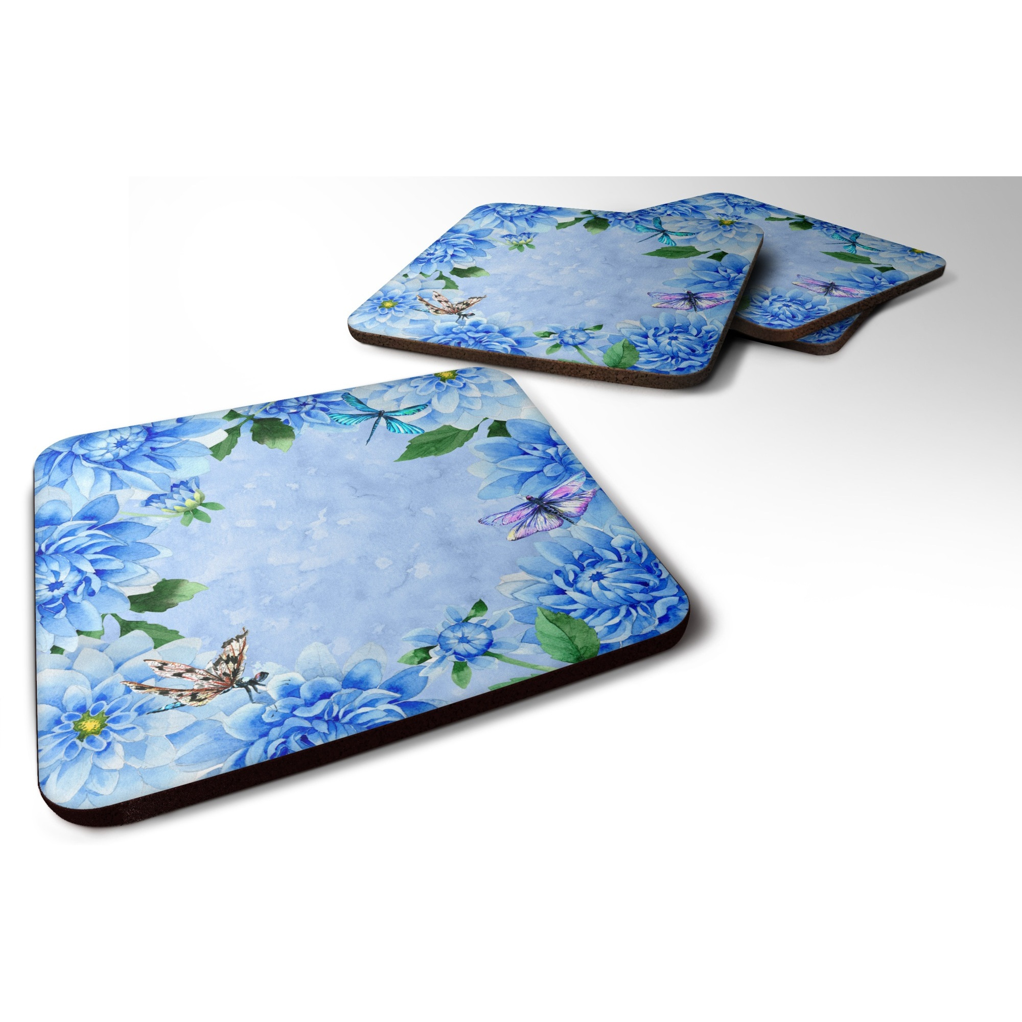&quotCaroline's Treasures CK1705FC Blue Dahlias Foam Set of 4 coasters, Multicolor"