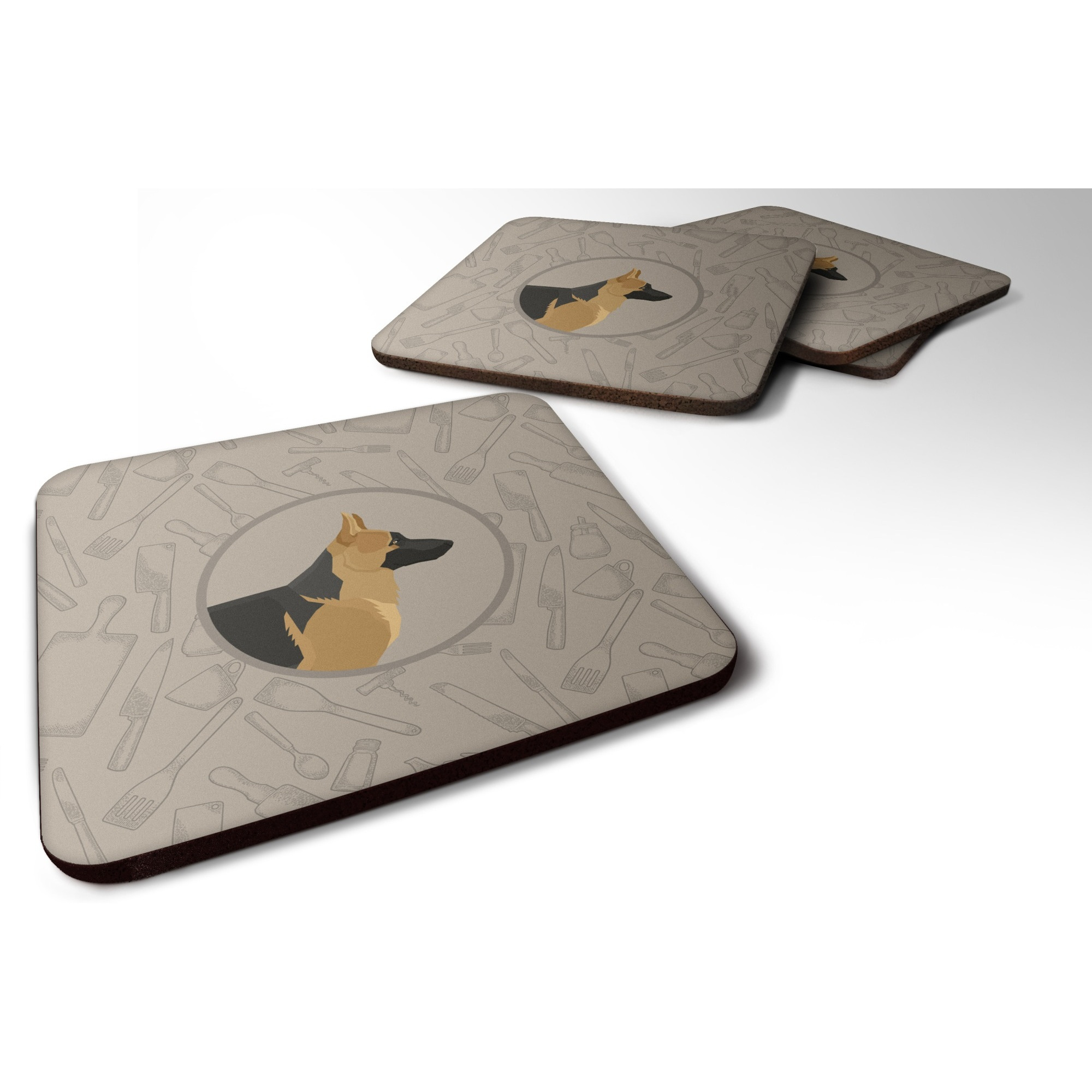 &quotCaroline's Treasures CK2187FC German Shepherd in The Kitchen Foam Set of 4 coasters, Multicolor"