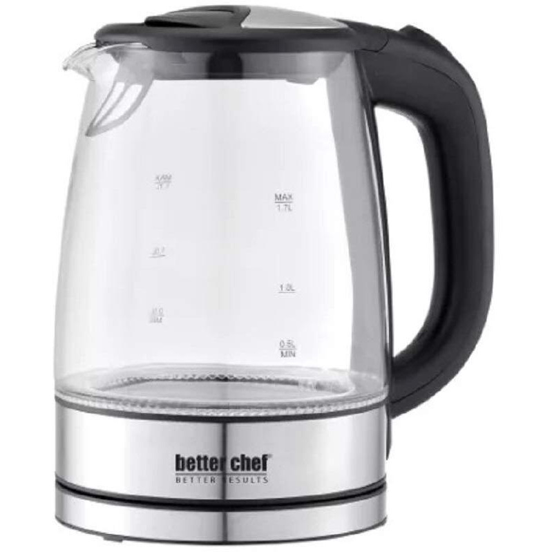 Better Chef 1100W 7-Cup Cordless Electric Borosilicate Glass Kettle with Stainless Steel Accents