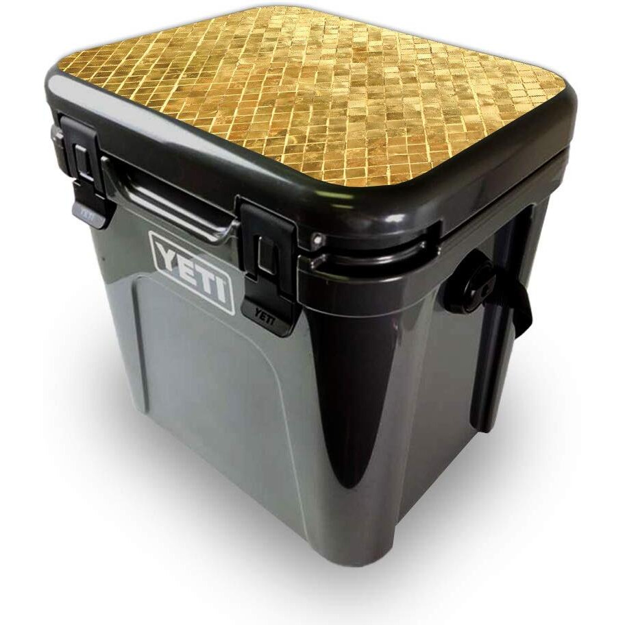 MightySkins YEROA24LID-gold Tiles Skin for Yeti Roadie 24 Hard cooler Lid - gold Tiles