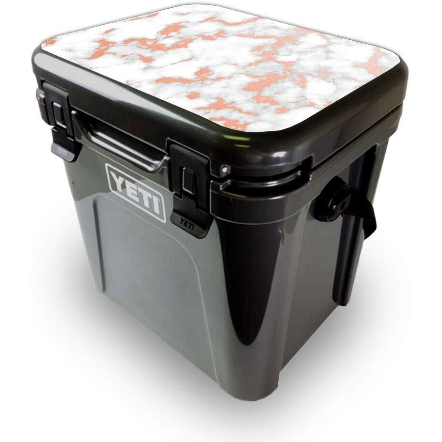 MightySkins YEROA24LID-Rose Foil Marble Skin for Yeti Roadie 24 Hard cooler Lid - Rose Foil Marble