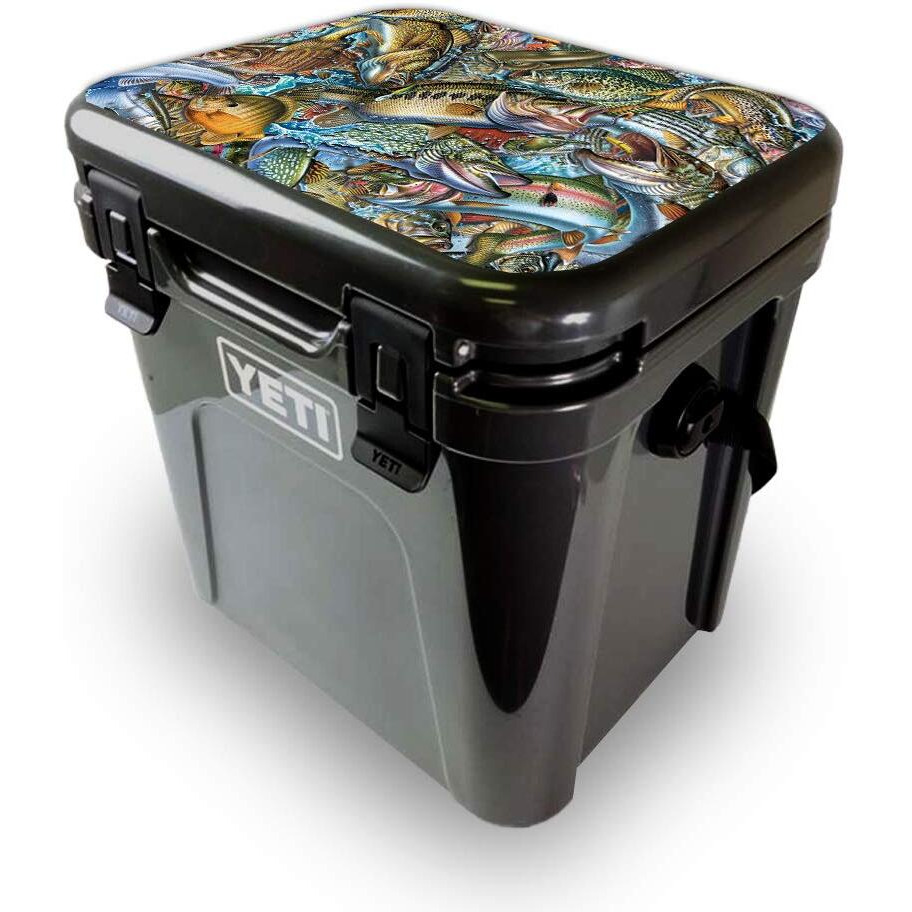 MightySkins YEROA24LID-Action Fish Puzzle Skin for Yeti Roadie 24 Hard cooler Lid - Action Fish Puzzle