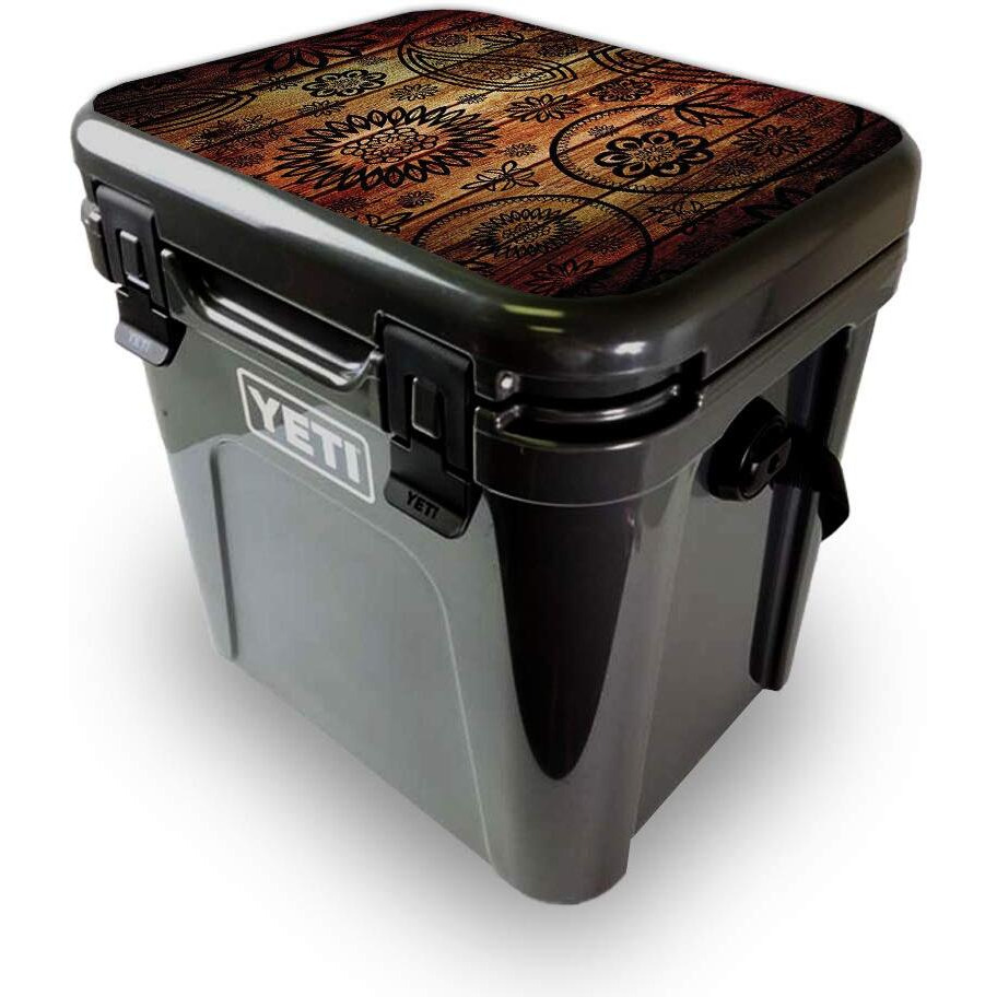 MightySkins YEROA24LID-Wooden Floral Skin for Yeti Roadie 24 Hard cooler Lid - Wooden Floral