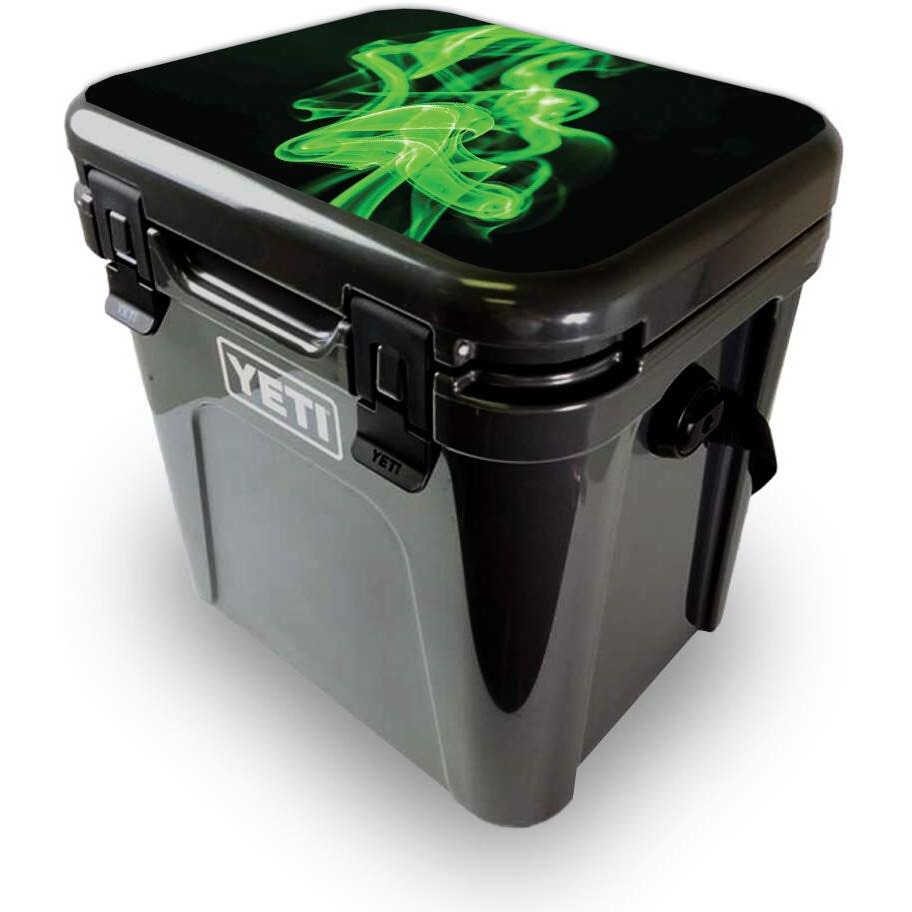 MightySkins YEROA24LID-green Flames Skin for Yeti Roadie 24 Hard cooler Lid - green Flames