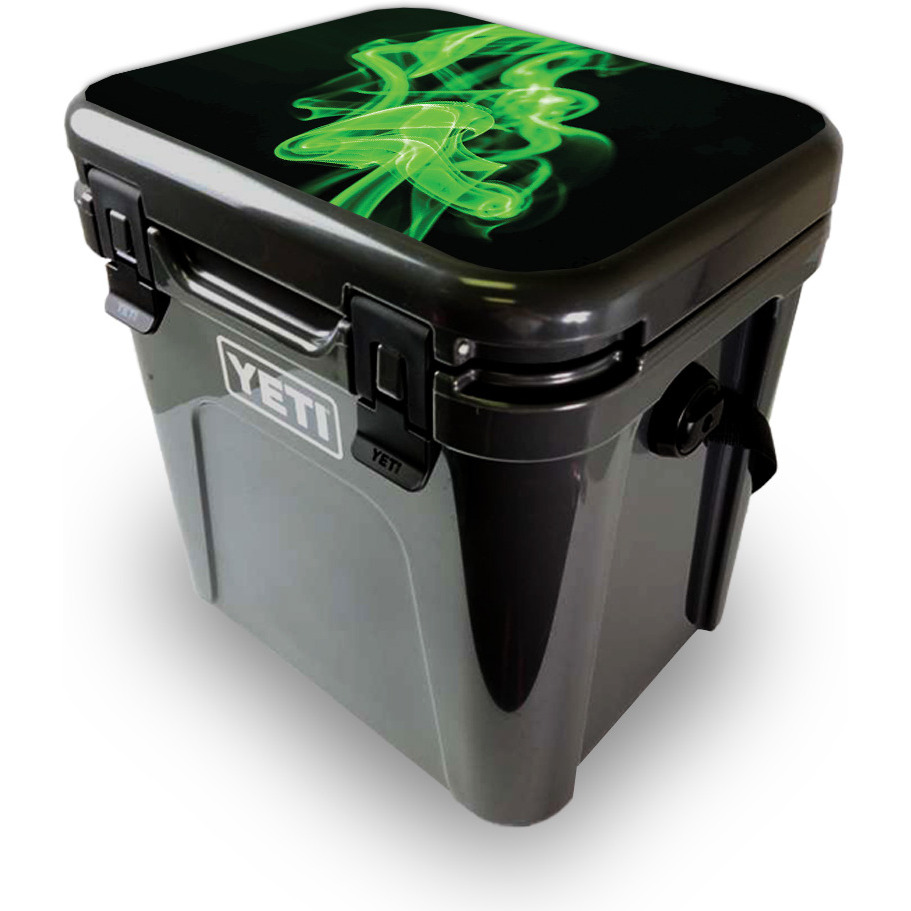 MightySkins YEROA24LID-green Flames Skin for Yeti Roadie 24 Hard cooler Lid - green Flames
