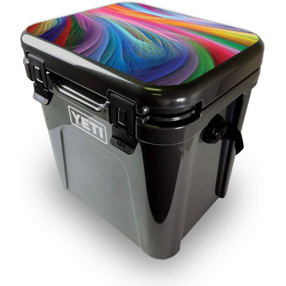 MightySkins YEROA24LID-Rainbow Waves Skin for Yeti Roadie 24 Hard cooler Lid - Rainbow Waves