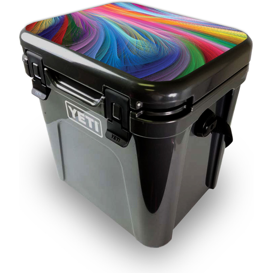 MightySkins YEROA24LID-Rainbow Waves Skin for Yeti Roadie 24 Hard cooler Lid - Rainbow Waves