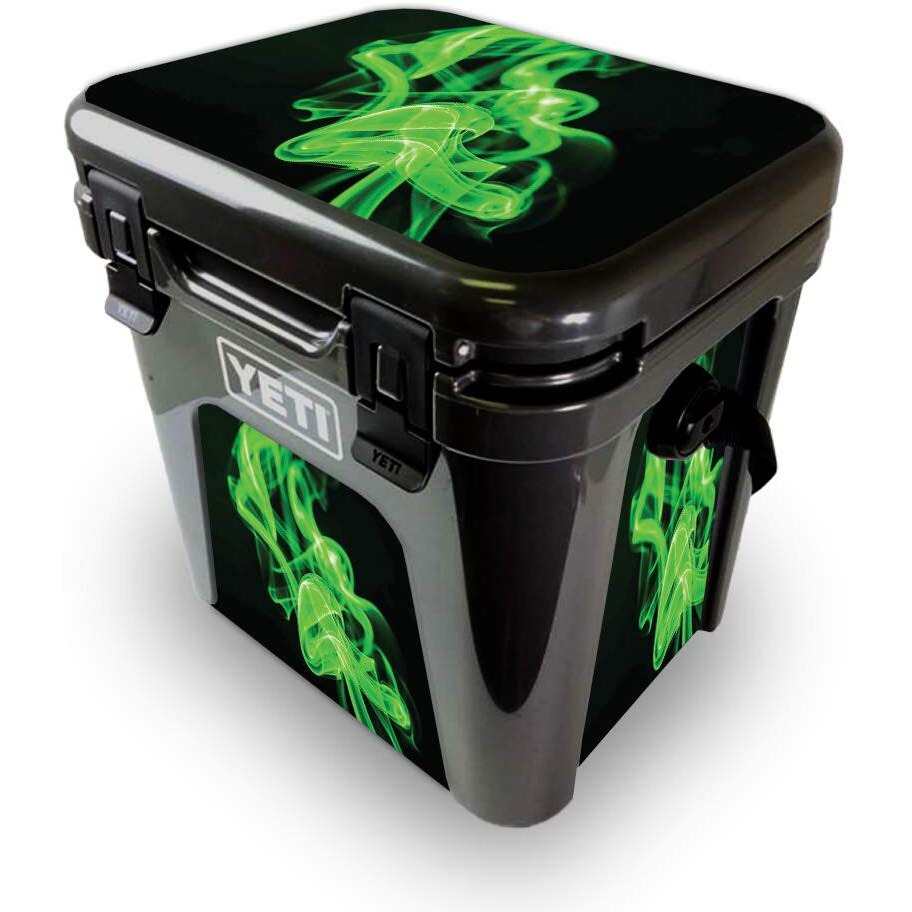 MightySkins YEROAD24-green Flames Skin for Yeti Roadie 24 Hard cooler - green Flames