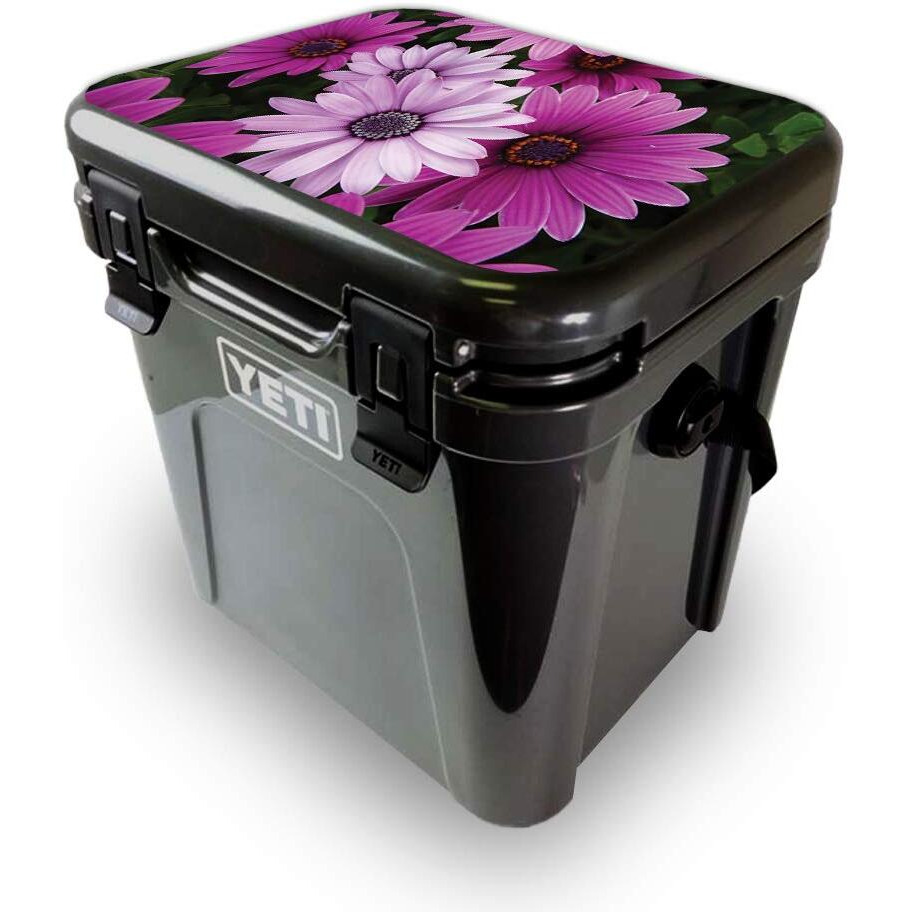 MightySkins YEROA24LID-Purple Flowers Skin for Yeti Roadie 24 Hard cooler Lid - Purple Flowers