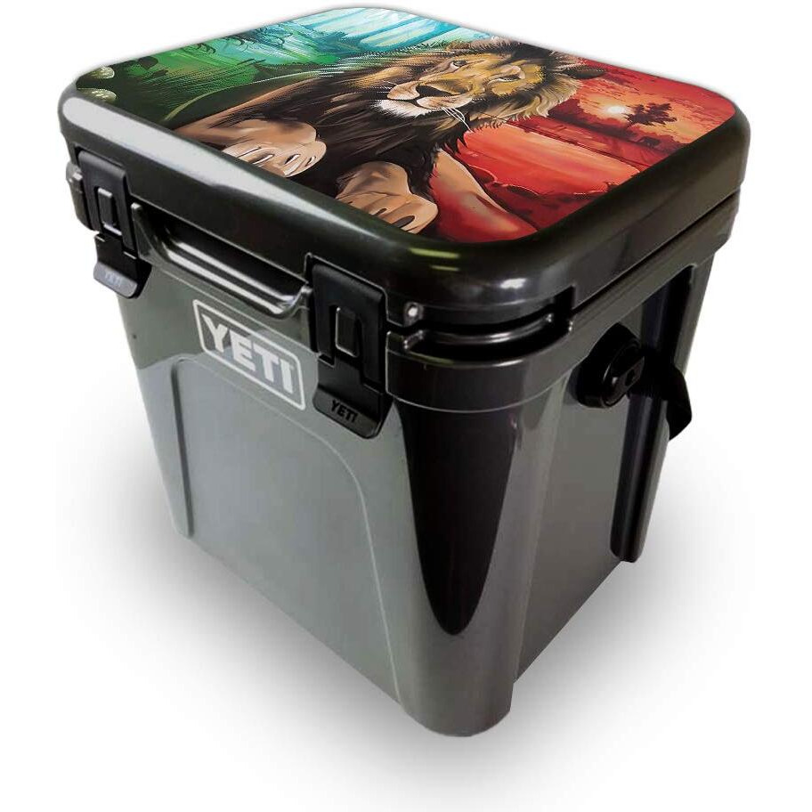 MightySkins YEROA24LID-Split Lion Skin for Yeti Roadie 24 Hard cooler Lid - Split Lion