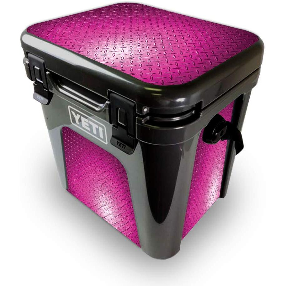 MightySkins YEROAD24-Pink Diamond Plate Skin for Yeti Roadie 24 Hard cooler - Pink Diamond Plate