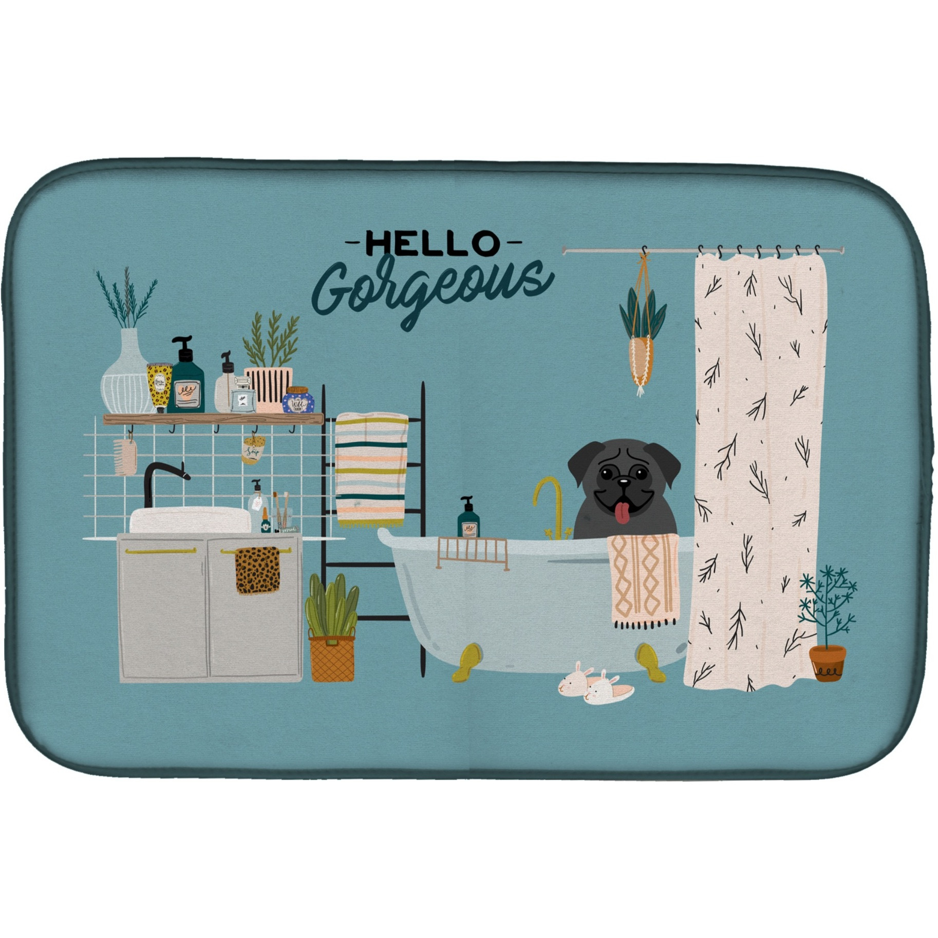 &quotCaroline's Treasures CK7428DDM Black Pug in Bathtub dish-drying-mats, 14 x 21, Multicolor"