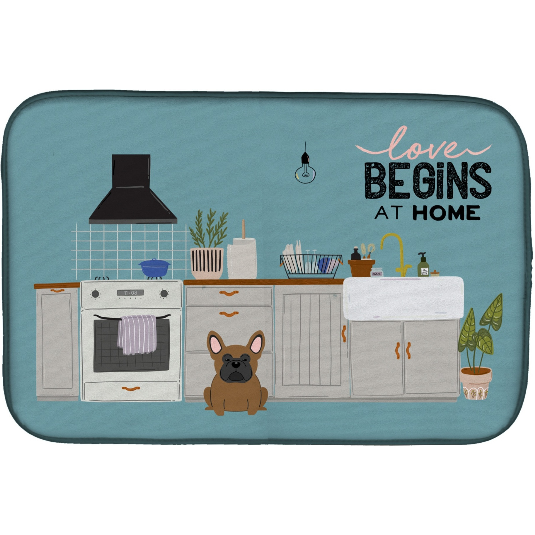 &quotCaroline's Treasures CK7717DDM Brown French Bulldog Kitchen Scene dish-drying-mats, 14 x 21, Multicolor"