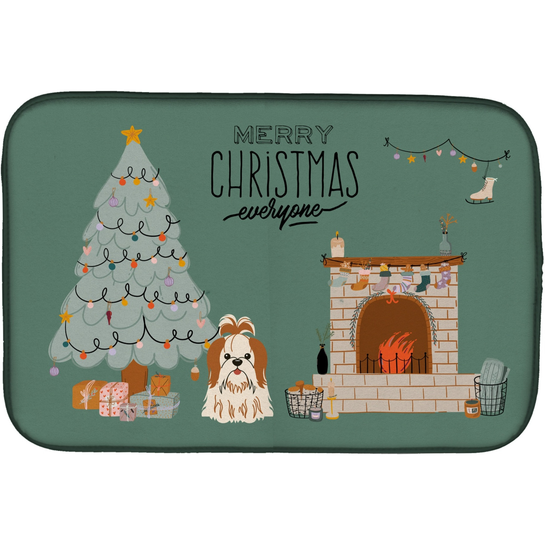 &quotCaroline's Treasures CK7650DDM Red White Shih Tzu Christmas Everyone dish-drying-mats, 14 x 21, Multicolor"