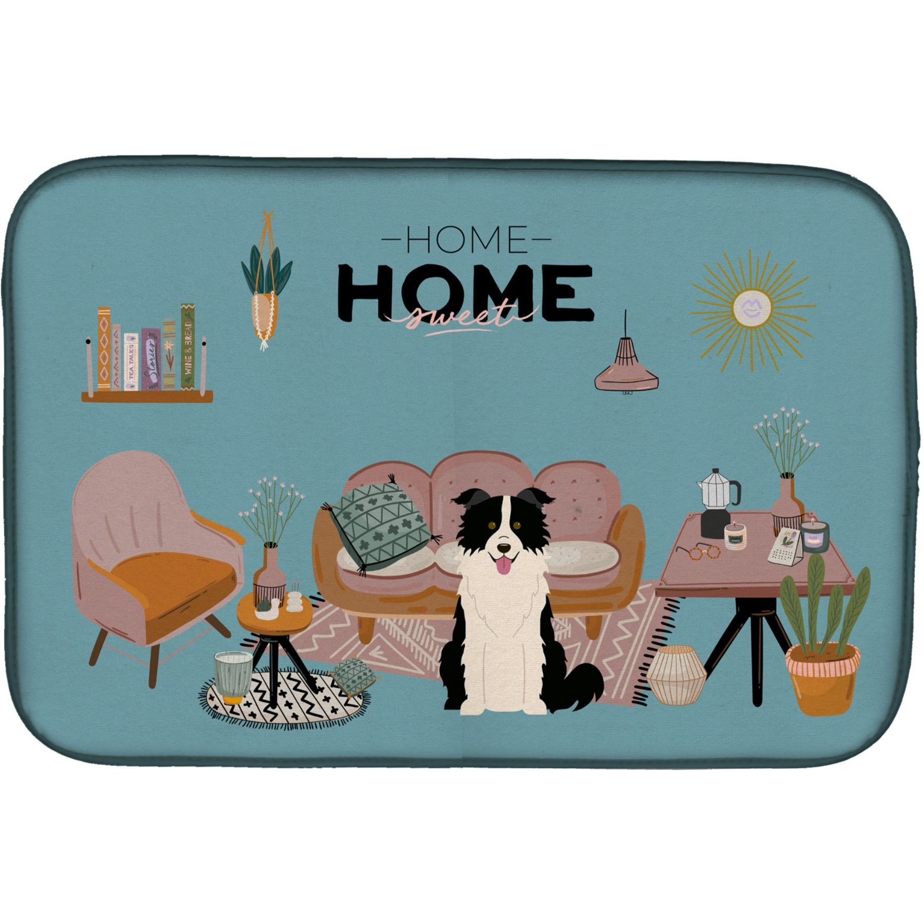 &quotCaroline's Treasures CK7963DDM Black White Border Collie Sweet Home dish-drying-mats, 14 x 21, Multicolor"