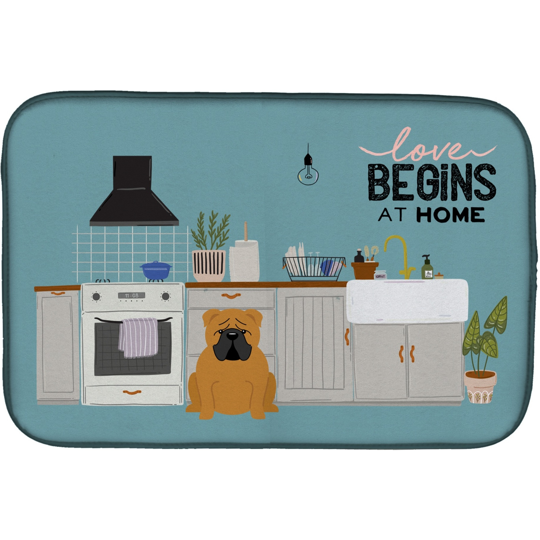 &quotCaroline's Treasures CK7826DDM Red English Bulldog Kitchen Scene dish-drying-mats, 14 x 21, Multicolor"