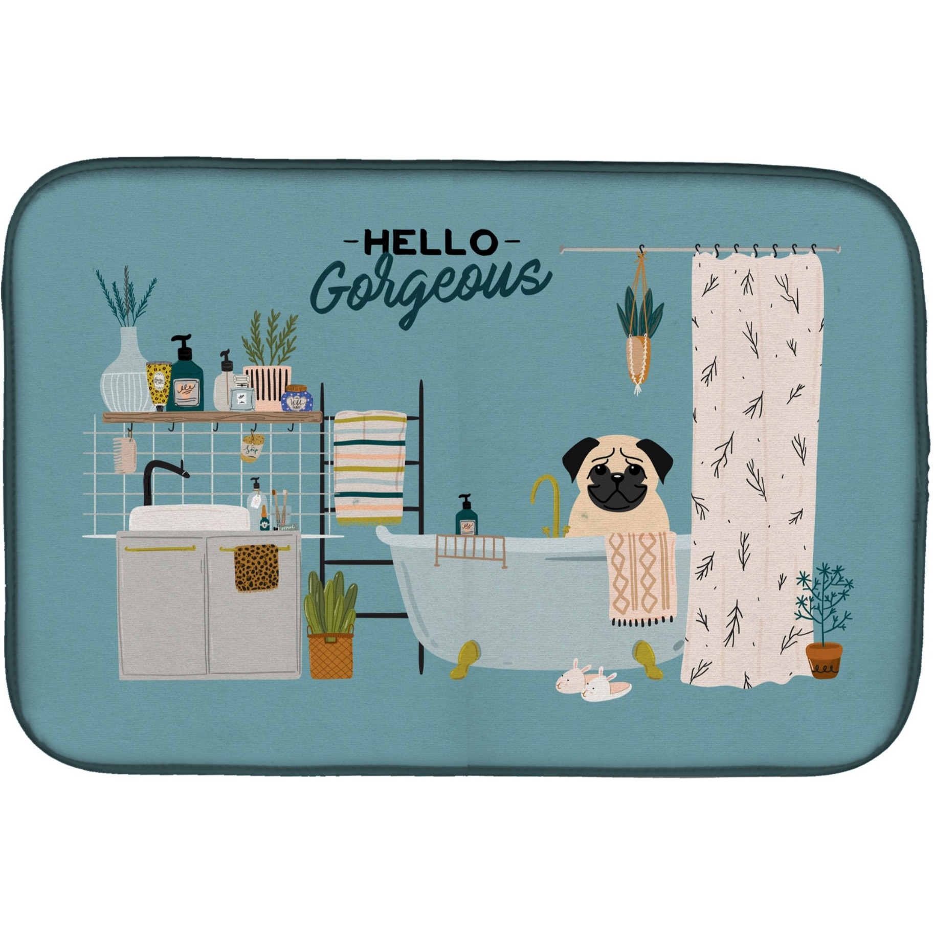 &quotCaroline's Treasures CK7430DDM Fawn Pug in Bathtub dish-drying-mats, 14 x 21, Multicolor"