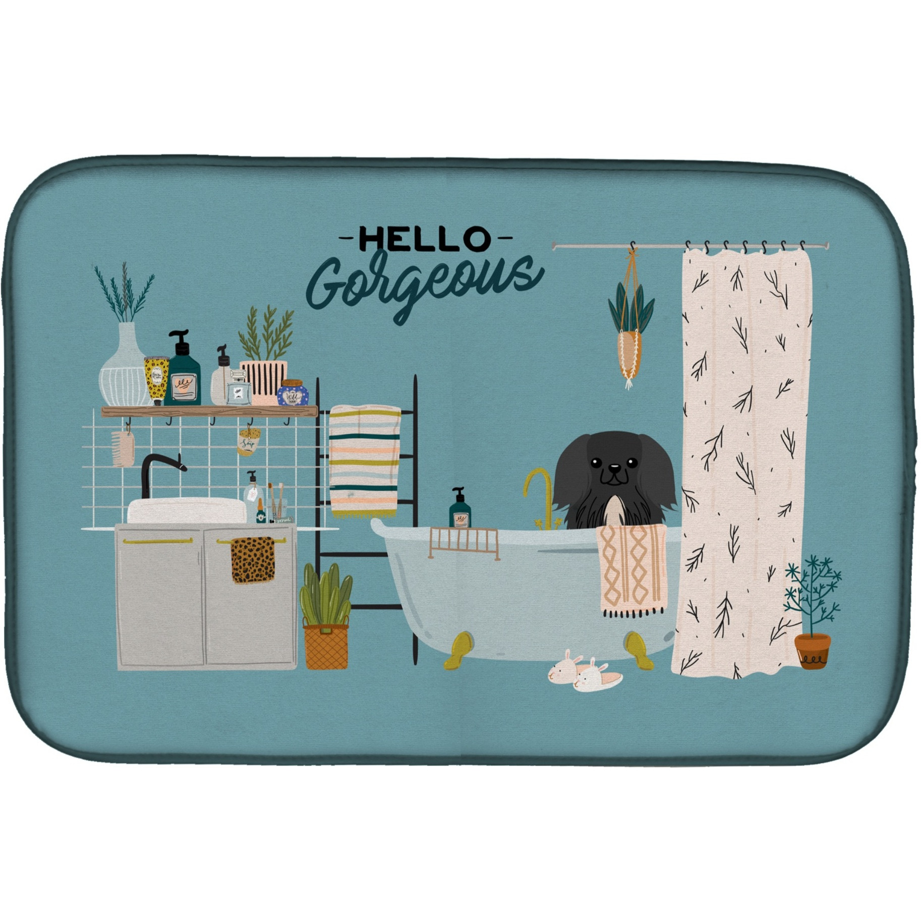 &quotCaroline's Treasures CK7529DDM Black Pekingese in Bathtub dish-drying-mats, 14 x 21, Multicolor"