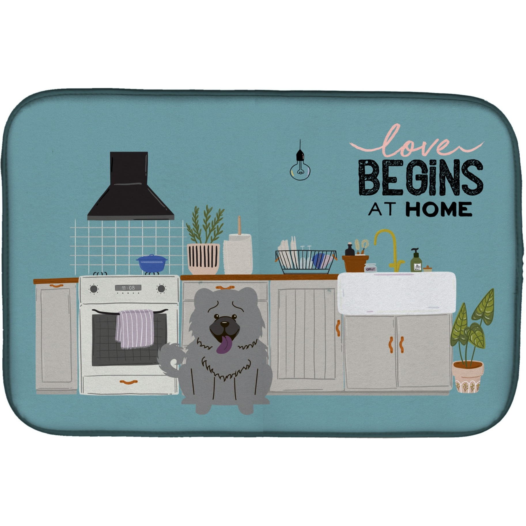 &quotCaroline's Treasures CK7843DDM Blue Chow Kitchen Scene dish-drying-mats, 14 x 21, Multicolor"