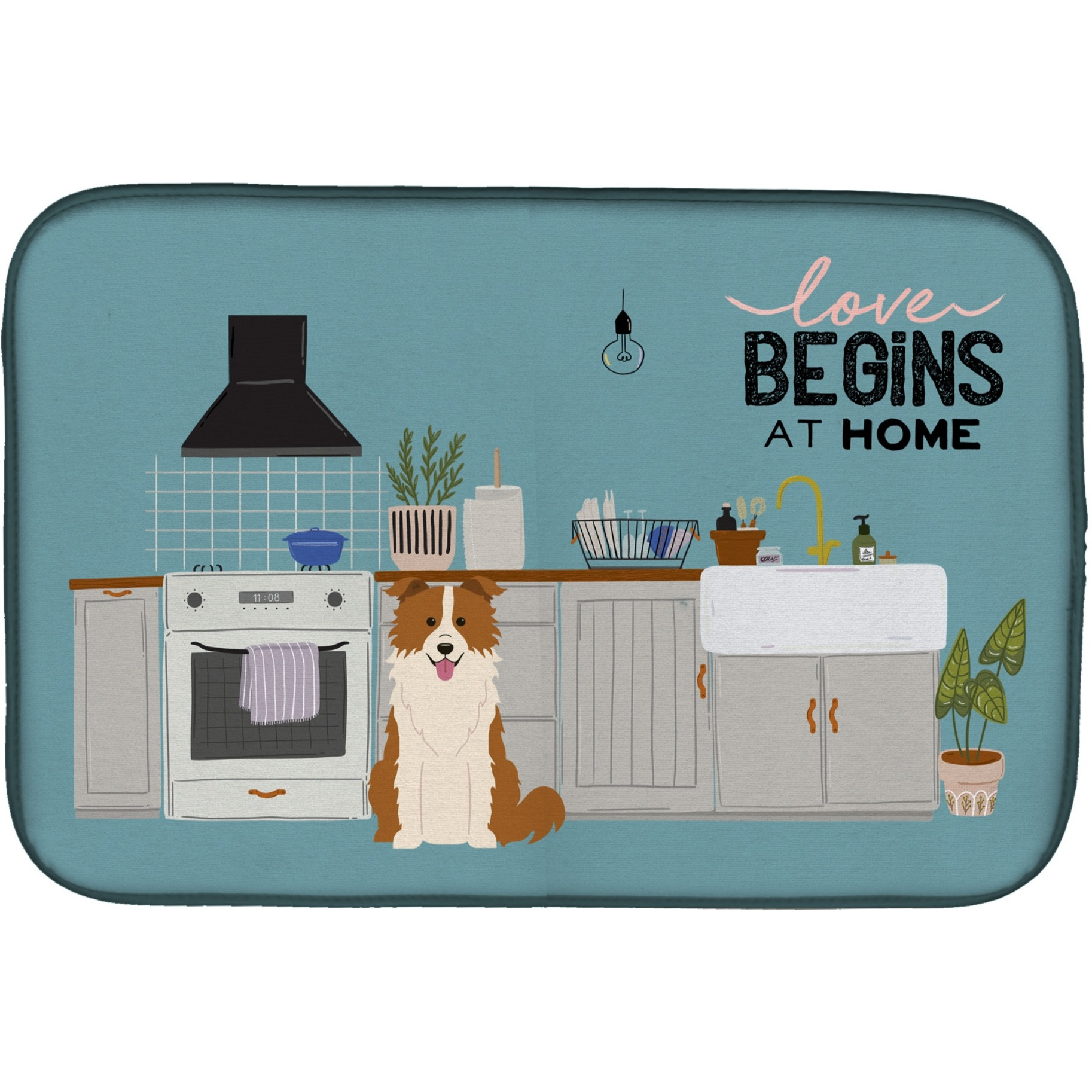 &quotCaroline's Treasures CK7823DDM Red White Border Collie Kitchen Scene dish-drying-mats, 14 x 21, Multicolor"