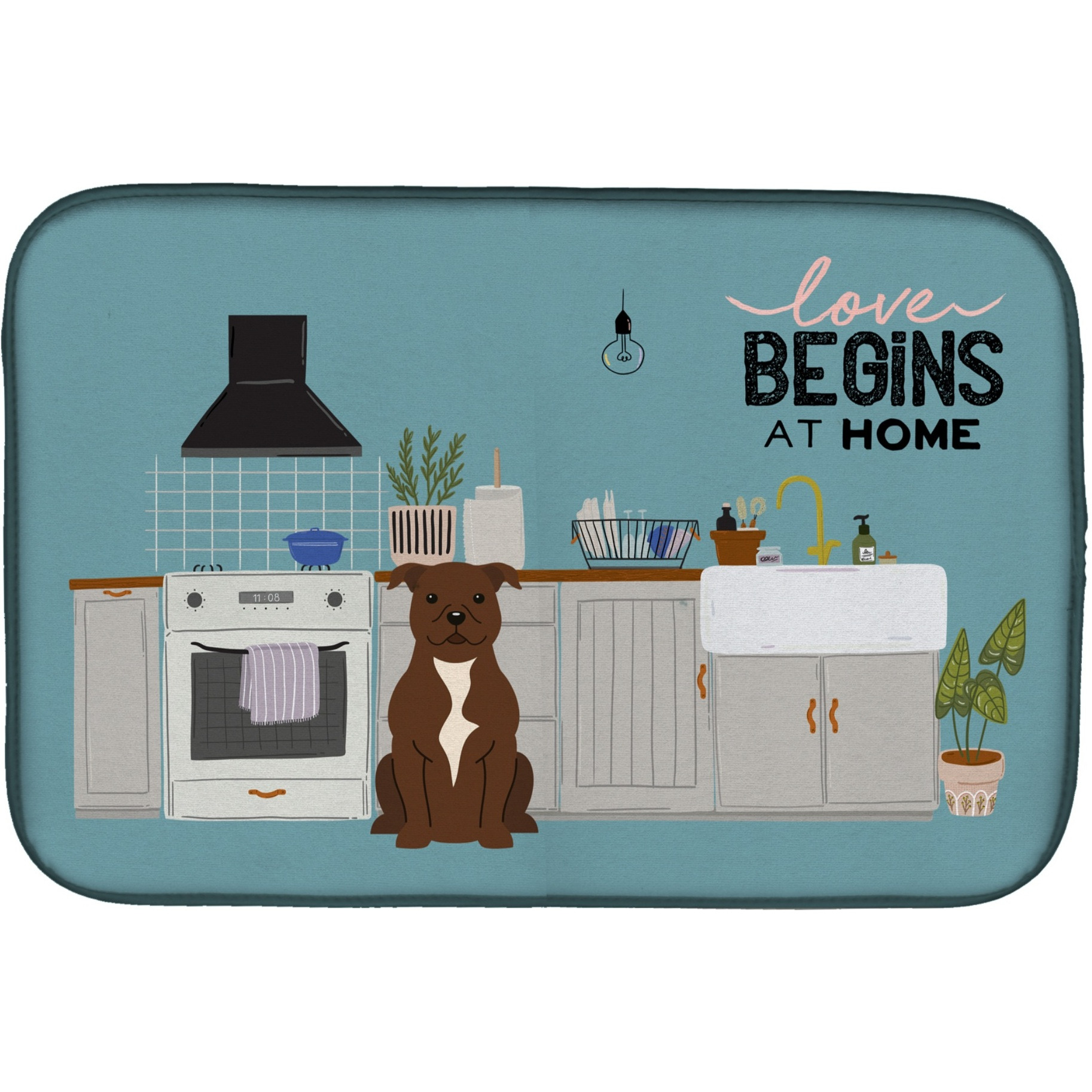 &quotCaroline's Treasures Caroline's Chocolate Staffordshire Bull Terrier Kitchen Scene dish-drying-mats, 14 x 21, Multicolor"
