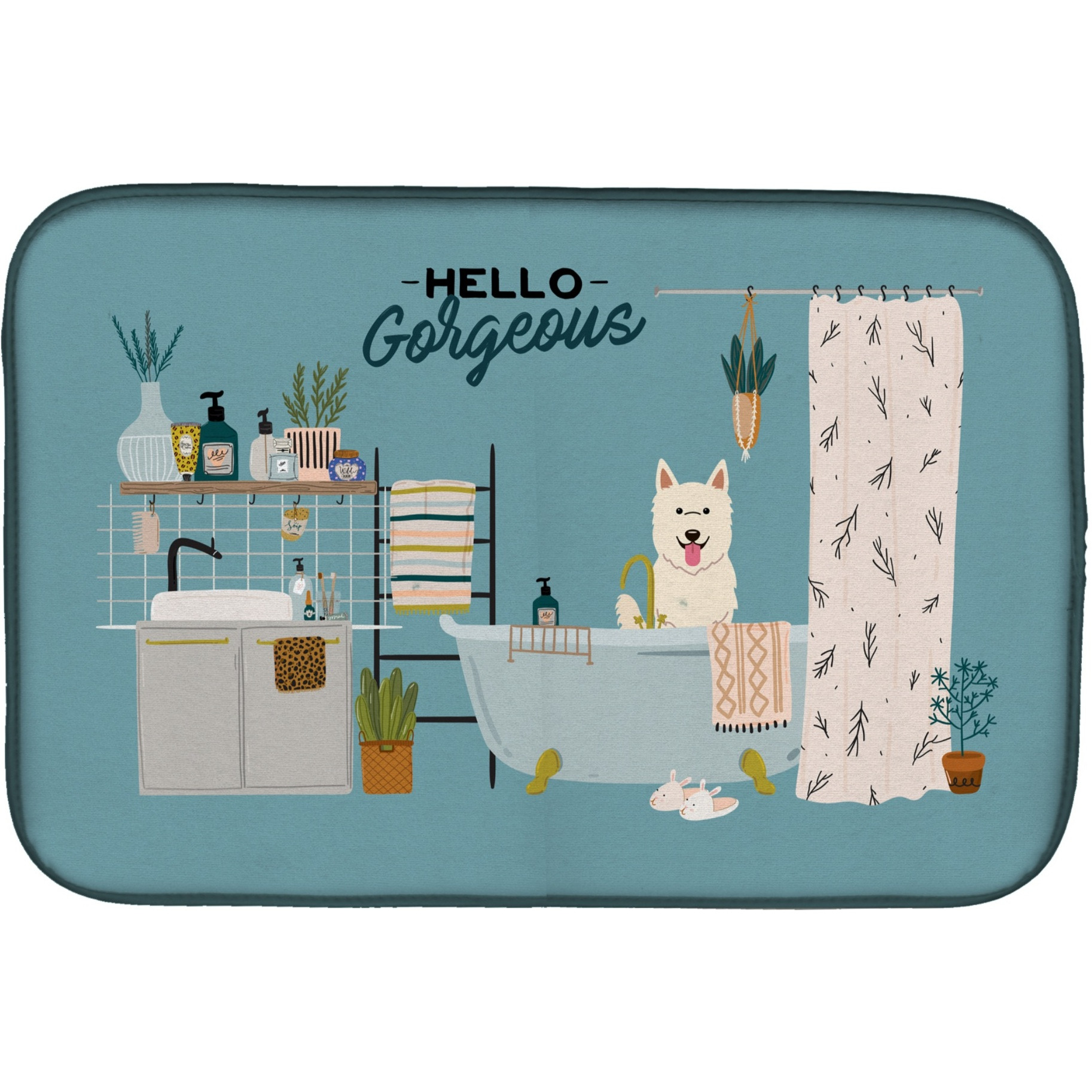 &quotCaroline's Treasures CK7467DDM White German Shepherd in Bathtub dish-drying-mats, 14 x 21, Multicolor"