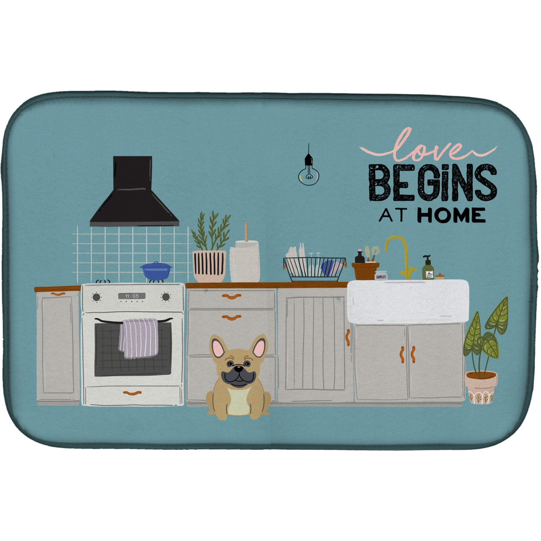 &quotCaroline's Treasures CK7714DDM Cream French Bulldog Kitchen Scene dish-drying-mats, 14 x 21, Multicolor"