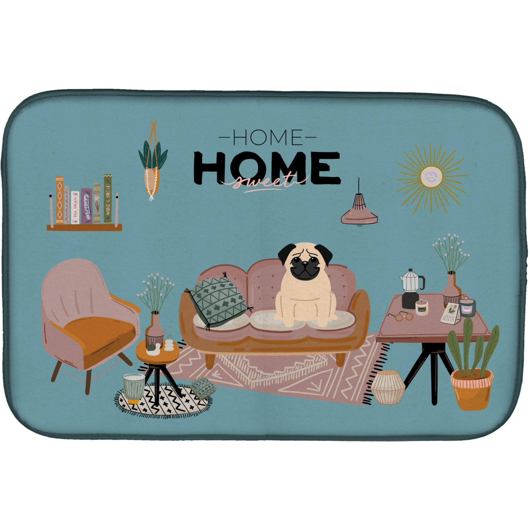 &quotCaroline's Treasures CK7853DDM Fawn Pug Sweet Home dish-drying-mats, 14 x 21, Multicolor"