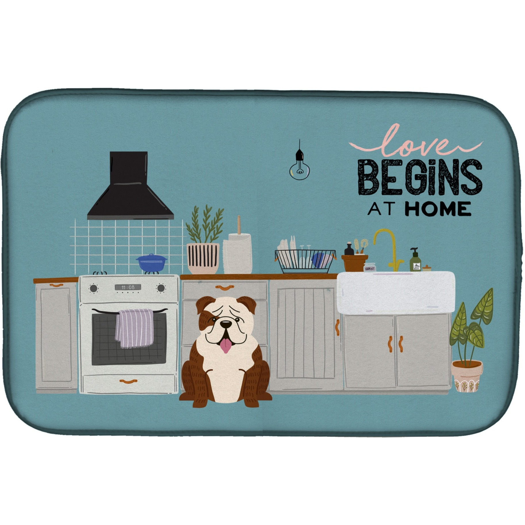 &quotCaroline's Treasures Brindle White English Bulldog Kitchen Scene dish-drying-mats, 14 x 21, Multicolor"