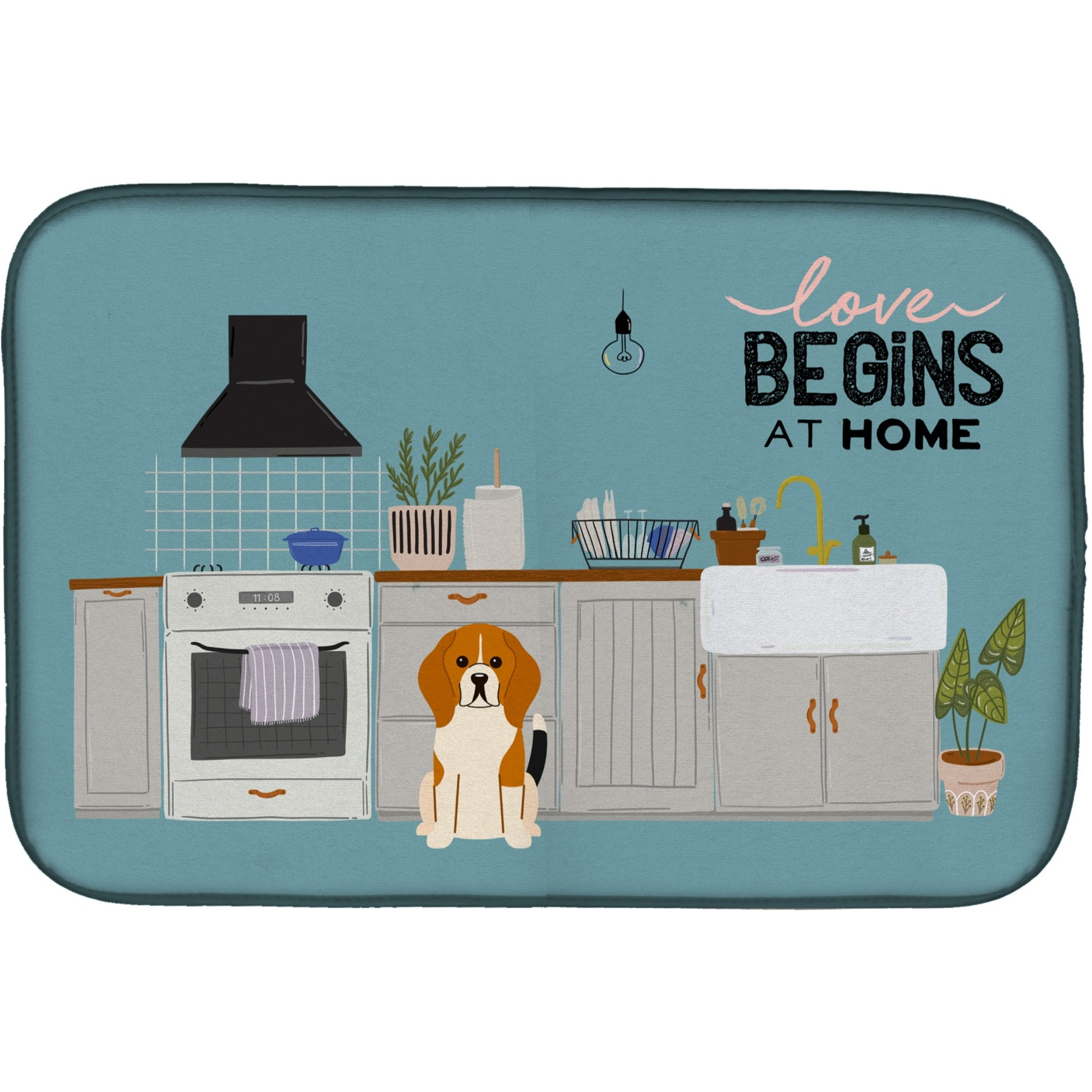 &quotCaroline's Treasures CK7744DDM Tricolor Beagle Kitchen Scene dish-drying-mats, 14 x 21, Multicolor"