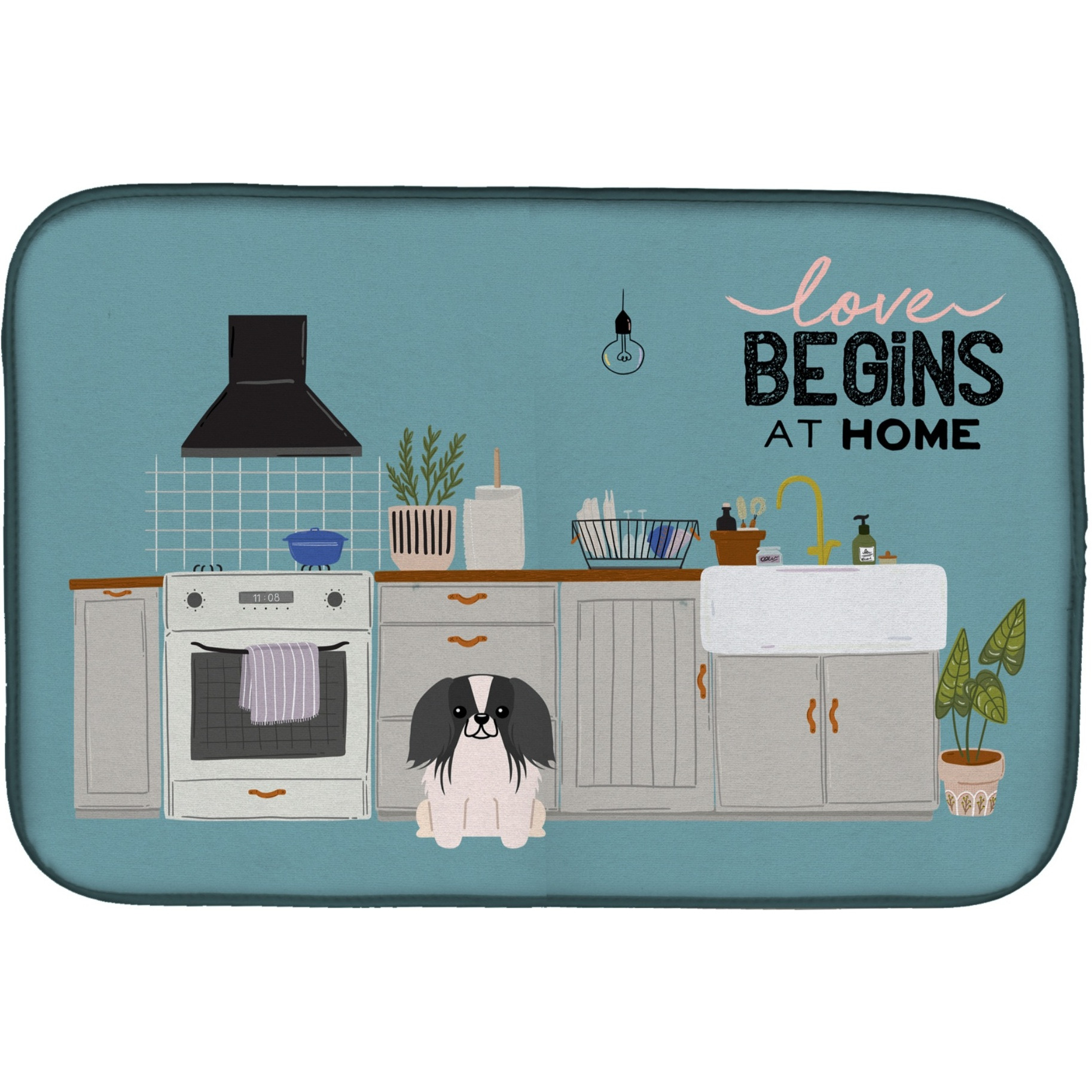 &quotCaroline's Treasures CK7809DDM Black White Pekingese Kitchen Scene dish-drying-mats, 14 x 21, Multicolor"
