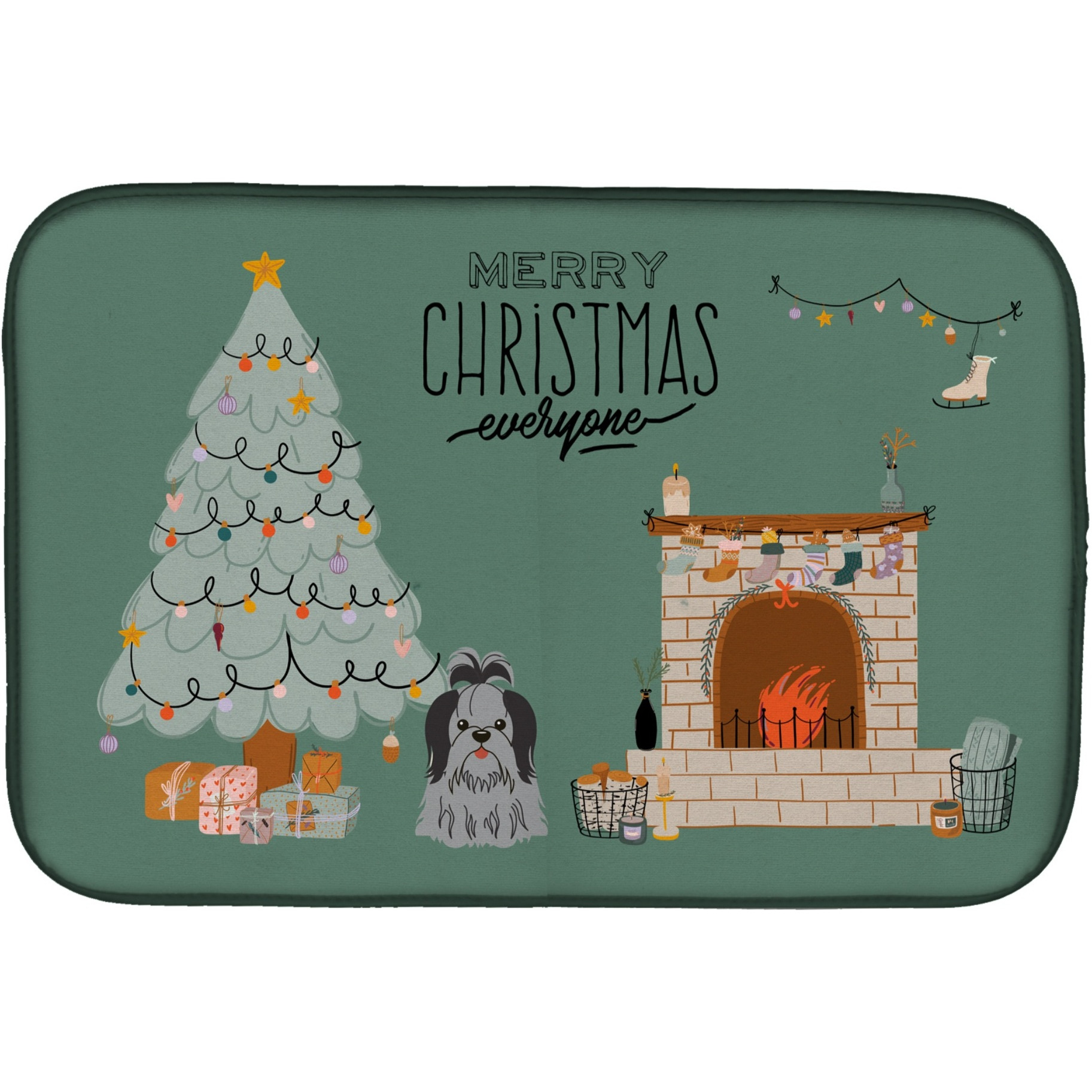&quotCaroline's Treasures Black Silver Shih Tzu Christmas Everyone dish-drying-mats, 14 x 21, Multicolor"