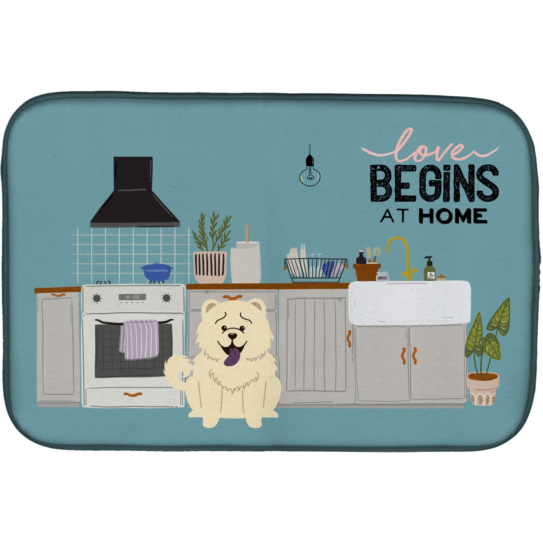 &quotCaroline's Treasures CK7844DDM White Chow Kitchen Scene dish-drying-mats, 14 x 21, Multicolor"