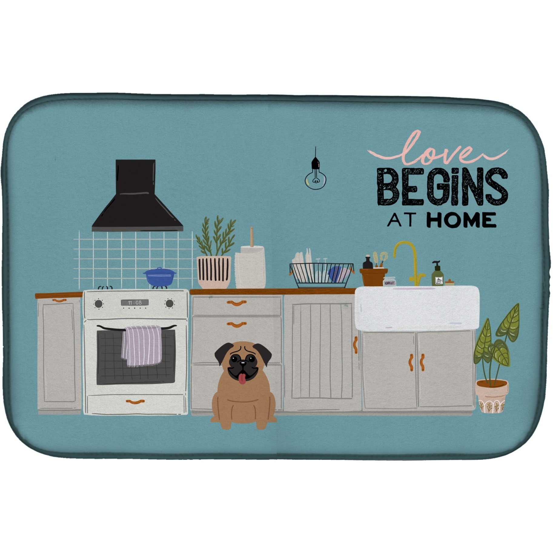 &quotCaroline's Treasures CK7709DDM Brown Pug Kitchen Scene dish-drying-mats, 14 x 21, Multicolor"