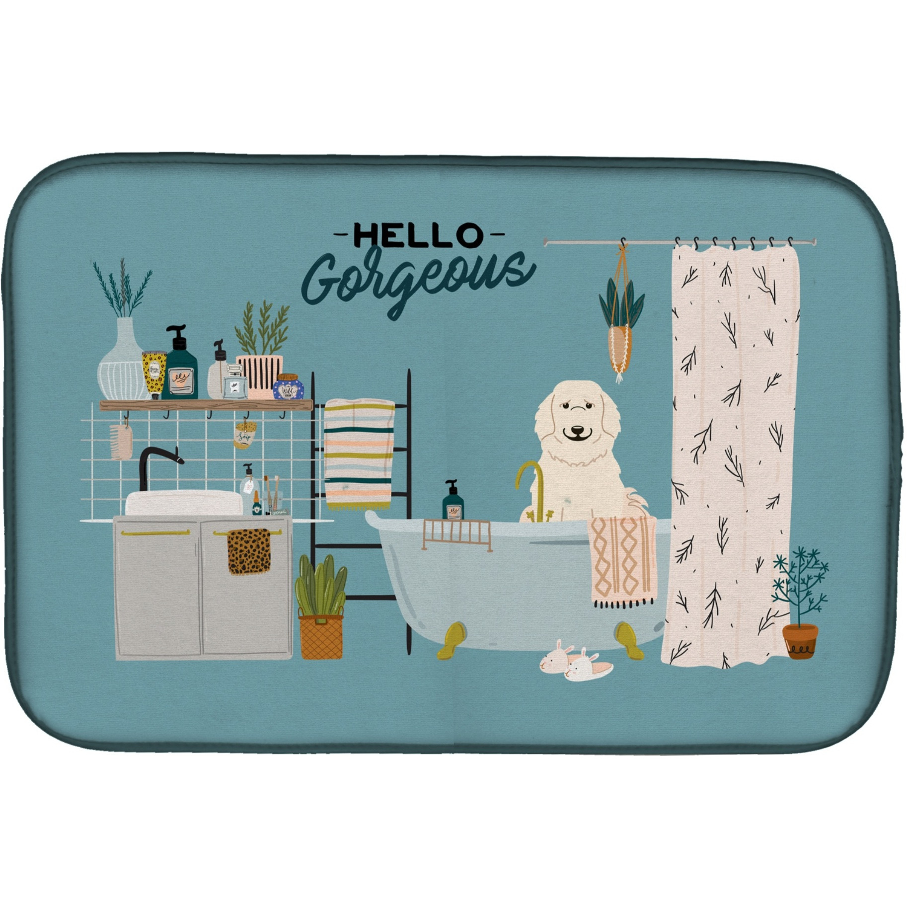 &quotCaroline's Treasures CK7505DDM Pyrenese in Bathtub dish-drying-mats, 14 x 21, Multicolor"