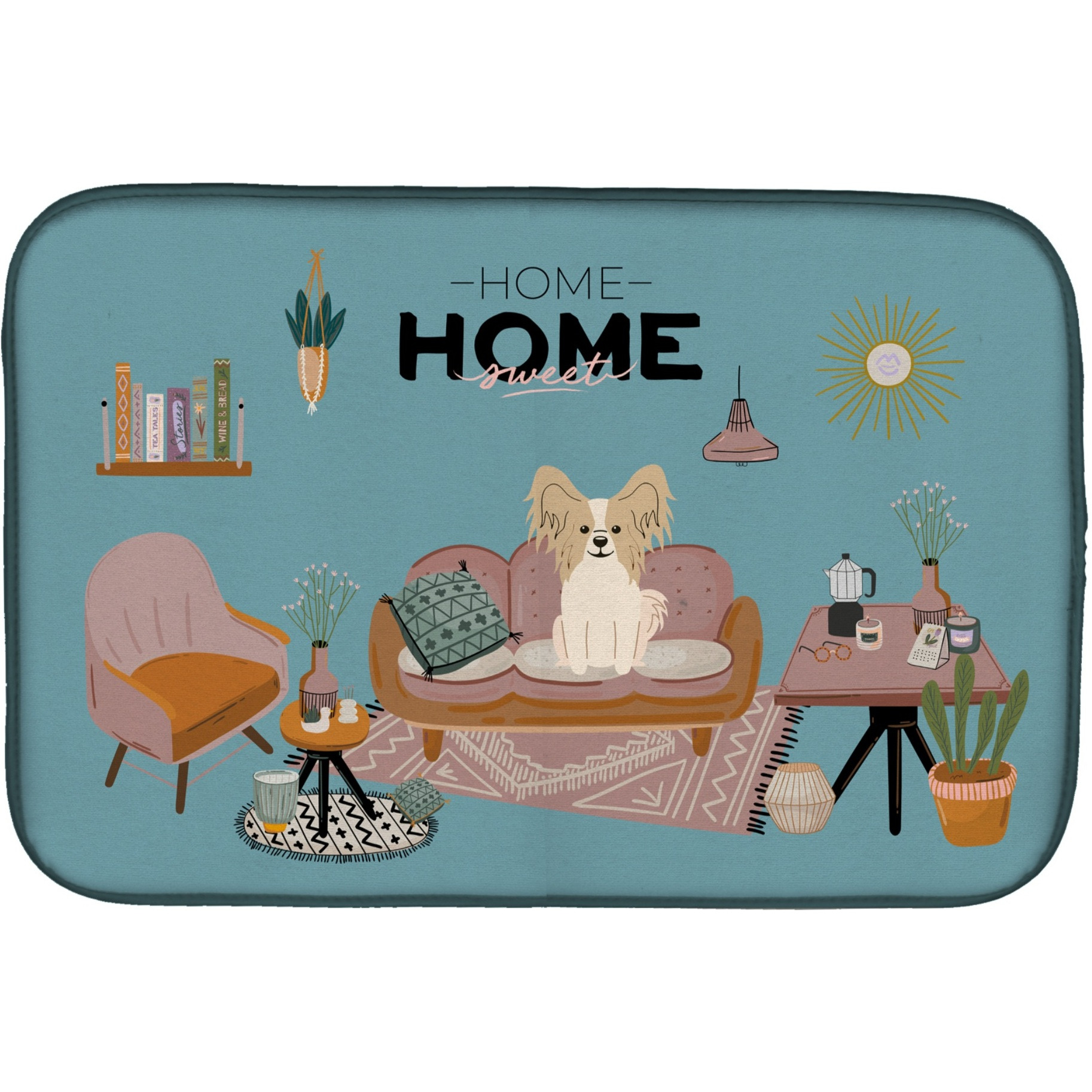 &quotCaroline's Treasures CK7922DDM Sable White Papillon Sweet Home dish-drying-mats, 14 x 21, Multicolor"