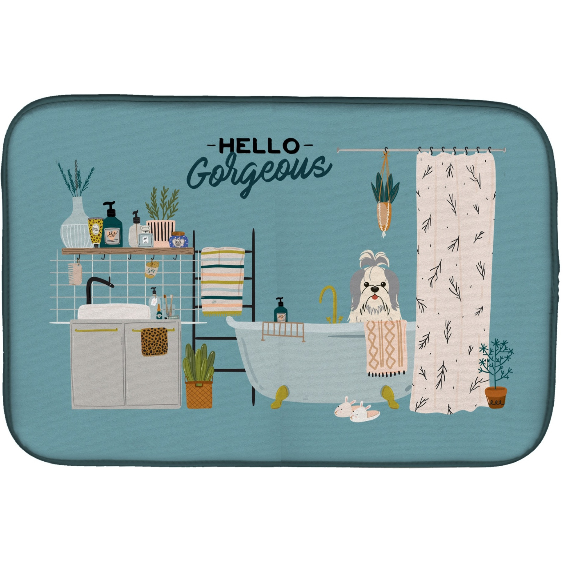 &quotCaroline's Treasures CK7507DDM Silver White Shih Tzu in Bathtub dish-drying-mats, 14 x 21, Multicolor"