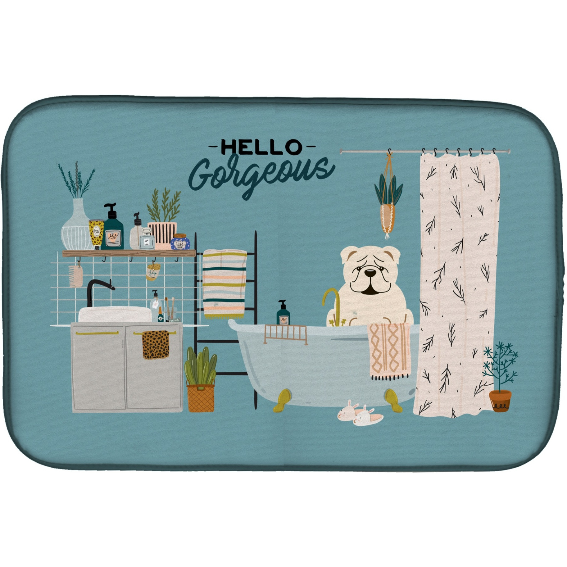 &quotCaroline's Treasures CK7545DDM White English Bulldog in Bathtub dish-drying-mats, 14 x 21, Multicolor"