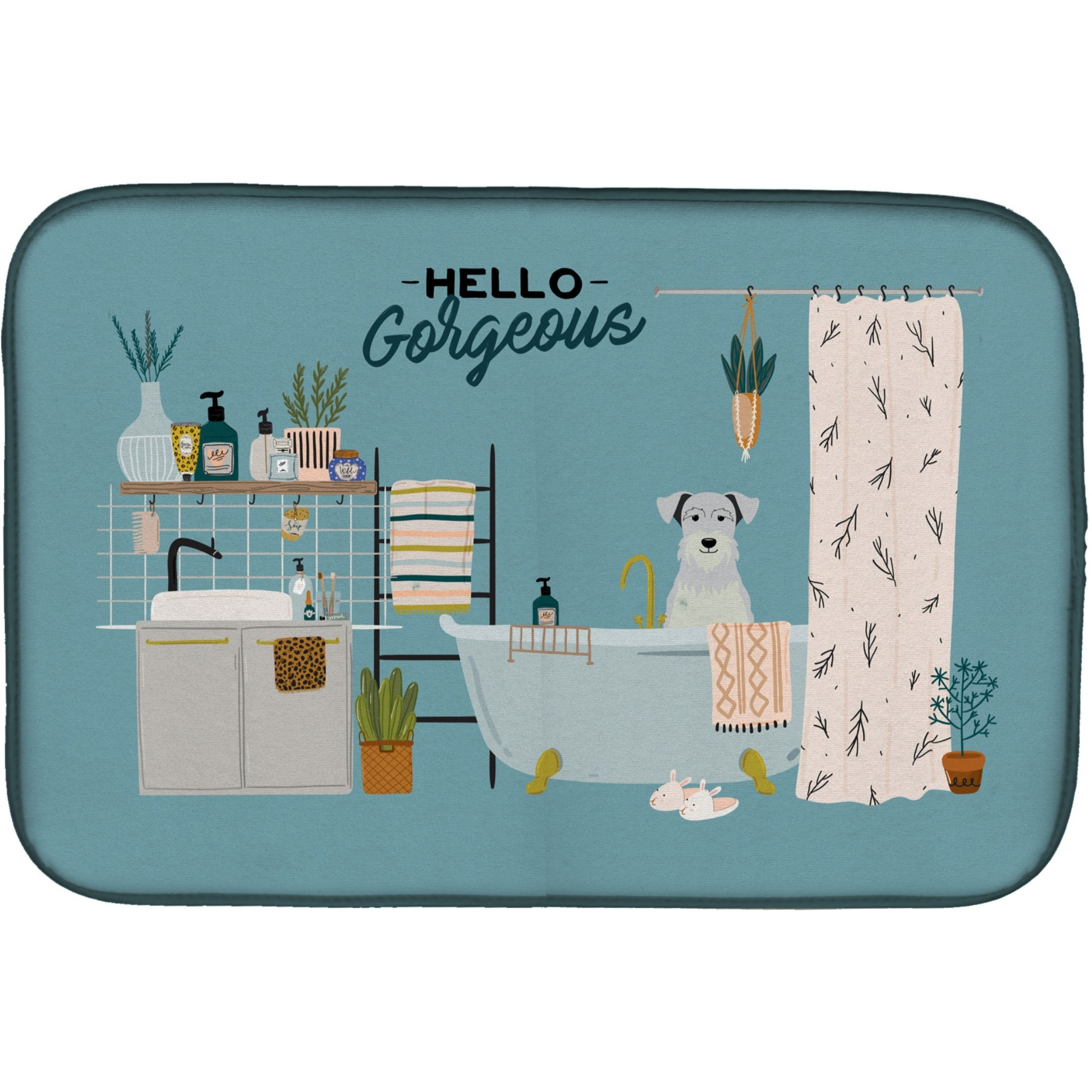 &quotCaroline's Treasures CK7475DDM White Miniature Schnauzer in Bathtub dish-drying-mats, 14 x 21, Multicolor"