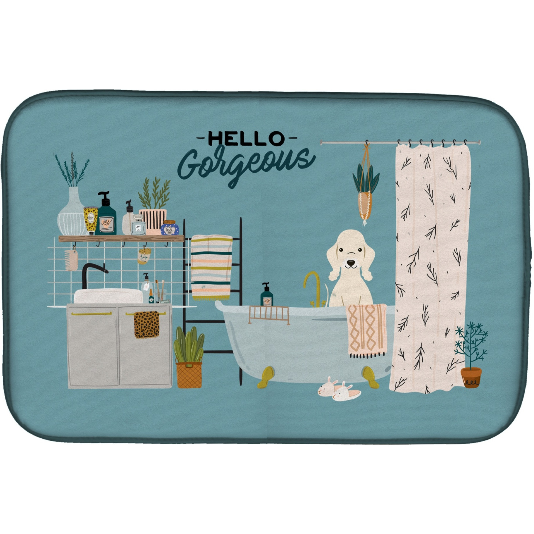 &quotCaroline's Treasures CK7513DDM Sandy Bedlington Terrier in Bathtub dish-drying-mats, 14 x 21, Multicolor"