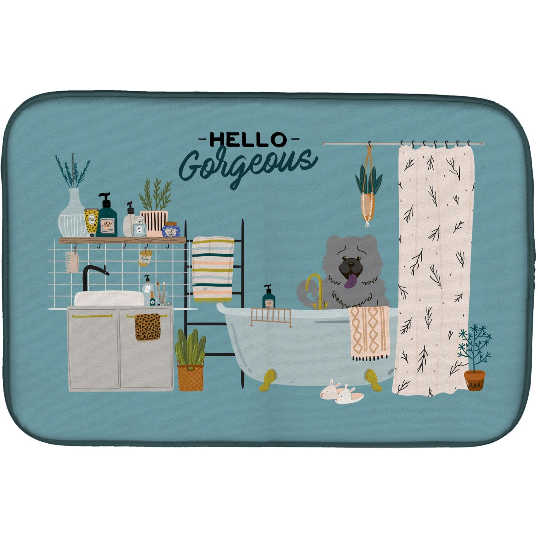&quotCaroline's Treasures CK7561DDM Blue Chow in Bathtub dish-drying-mats, 14 x 21, Multicolor"
