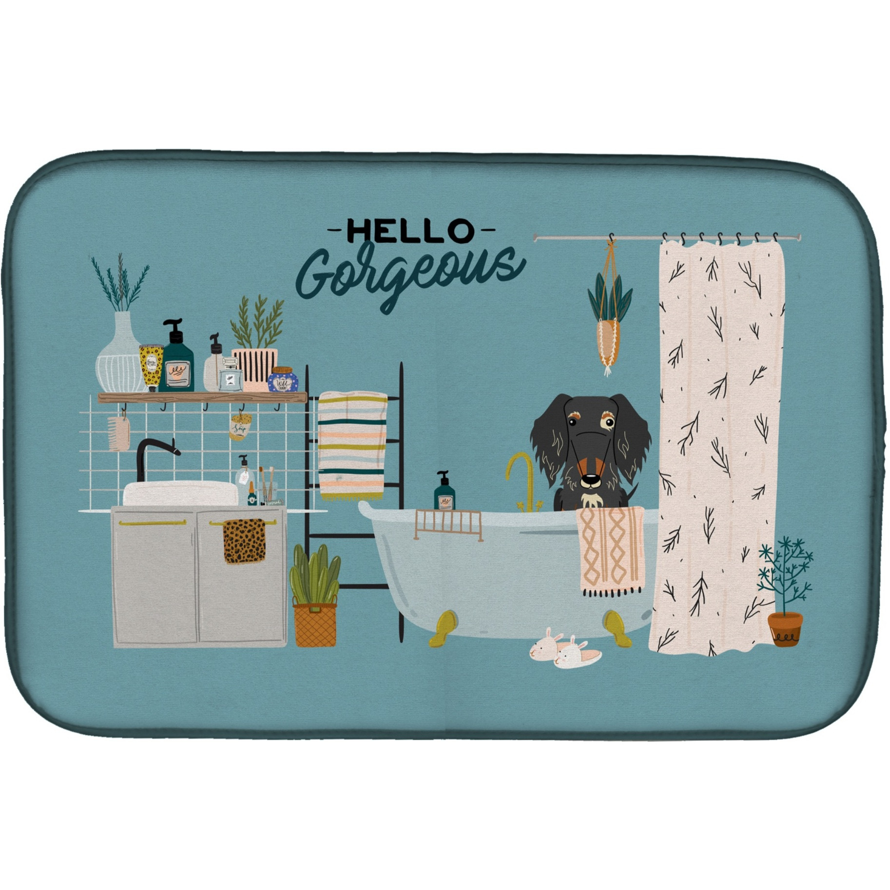 &quotCaroline's Treasures Dapple Wire Haired Dachshund in Bathtub dish-drying-mats, 14 x 21, Multicolor"