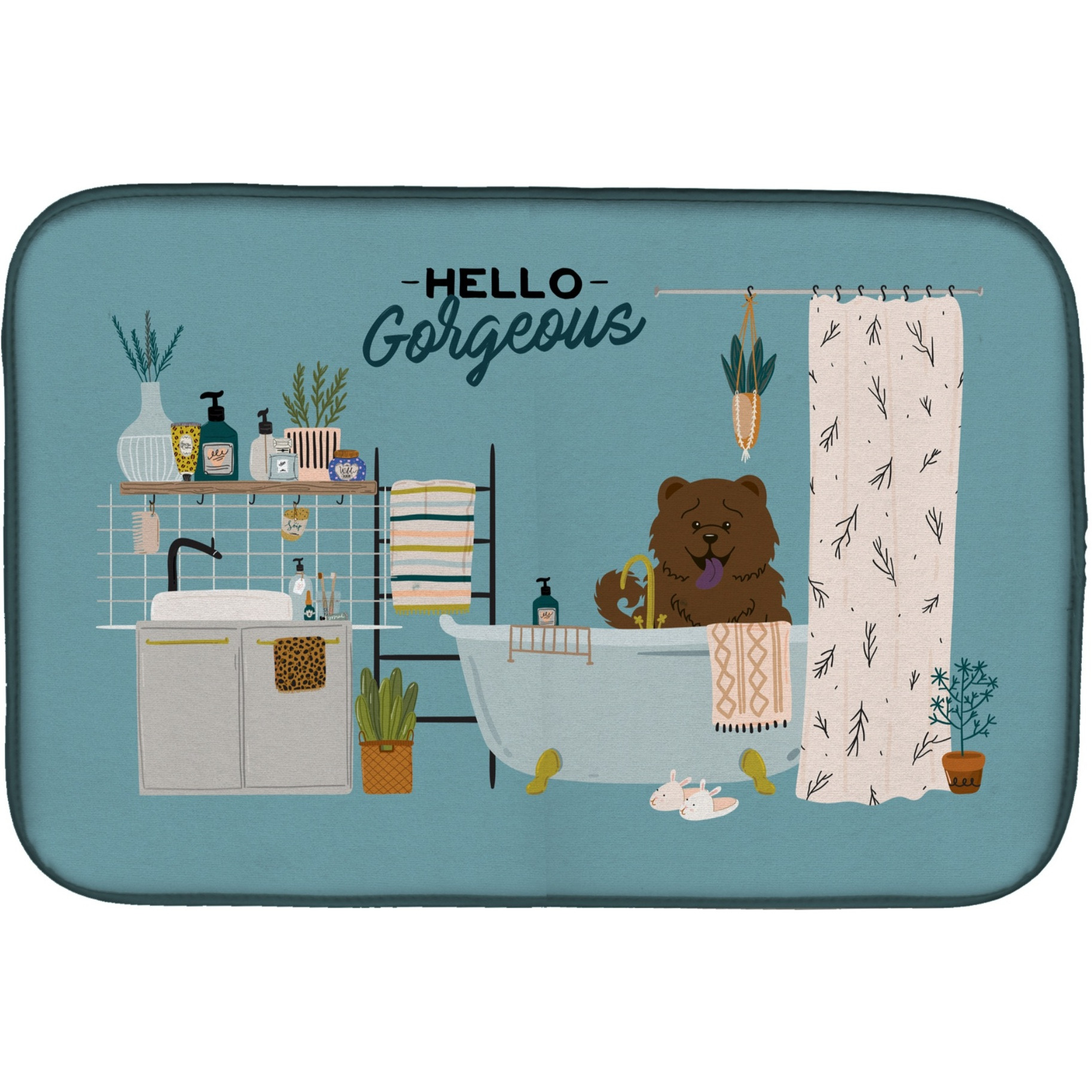 &quotCaroline's Treasures CK7563DDM Chocolate Chow in Bathtub dish-drying-mats, 14 x 21, Multicolor"