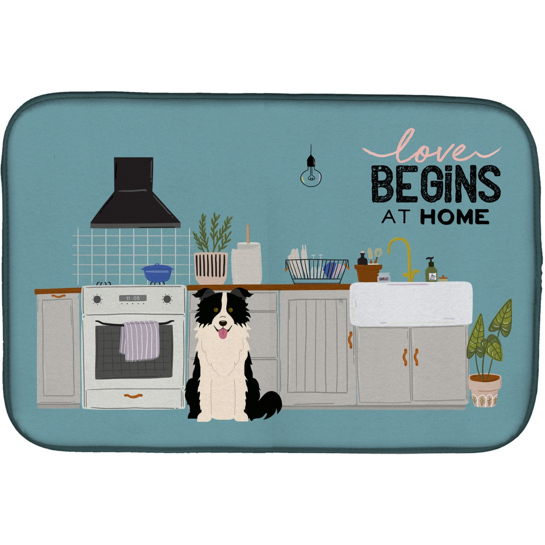 &quotCaroline's Treasures Black White Border Collie Kitchen Scene dish-drying-mats, 14 x 21, Multicolor"