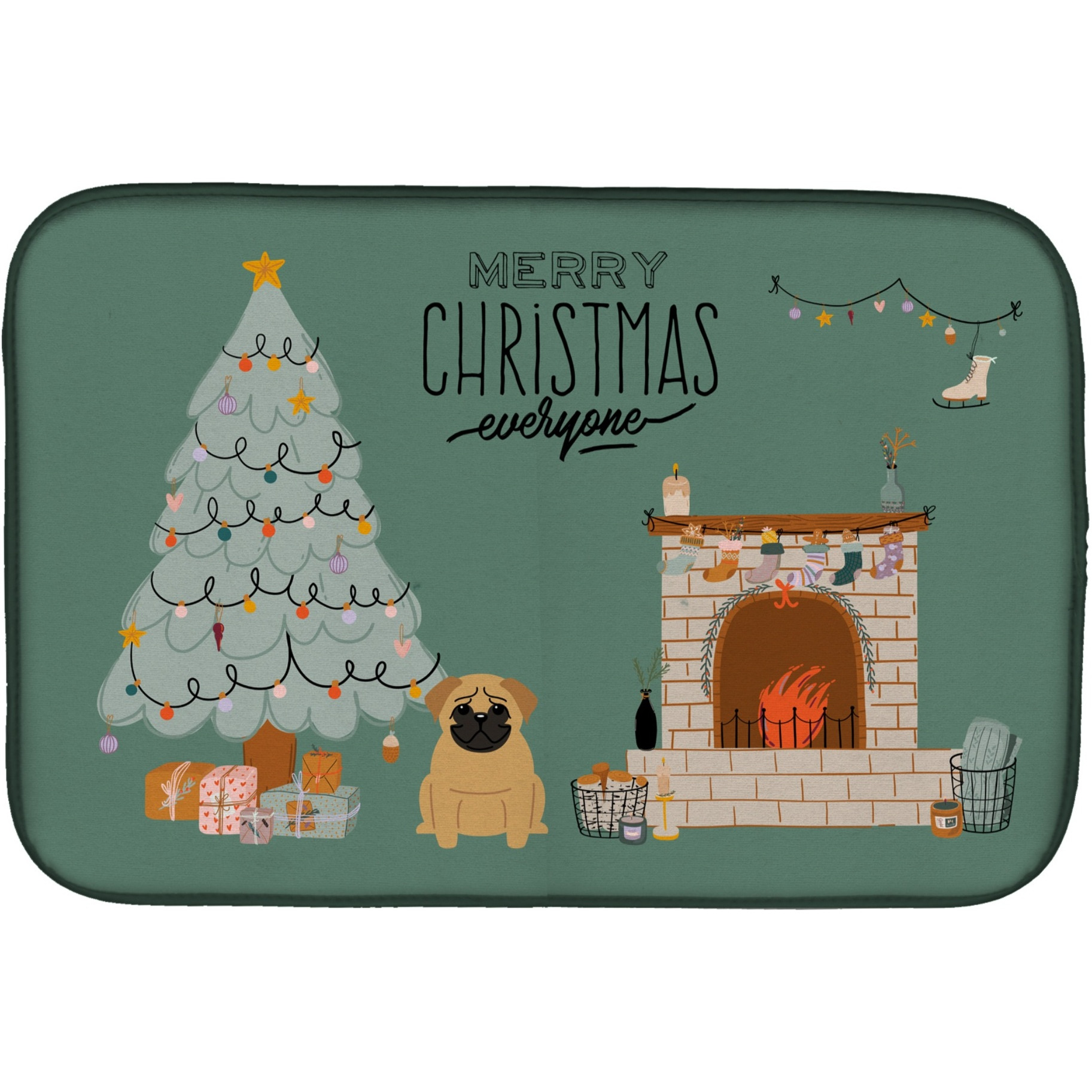 &quotCaroline's Treasures CK7570DDM Brown Pug Christmas Everyone dish-drying-mats, 14 x 21, Multicolor"