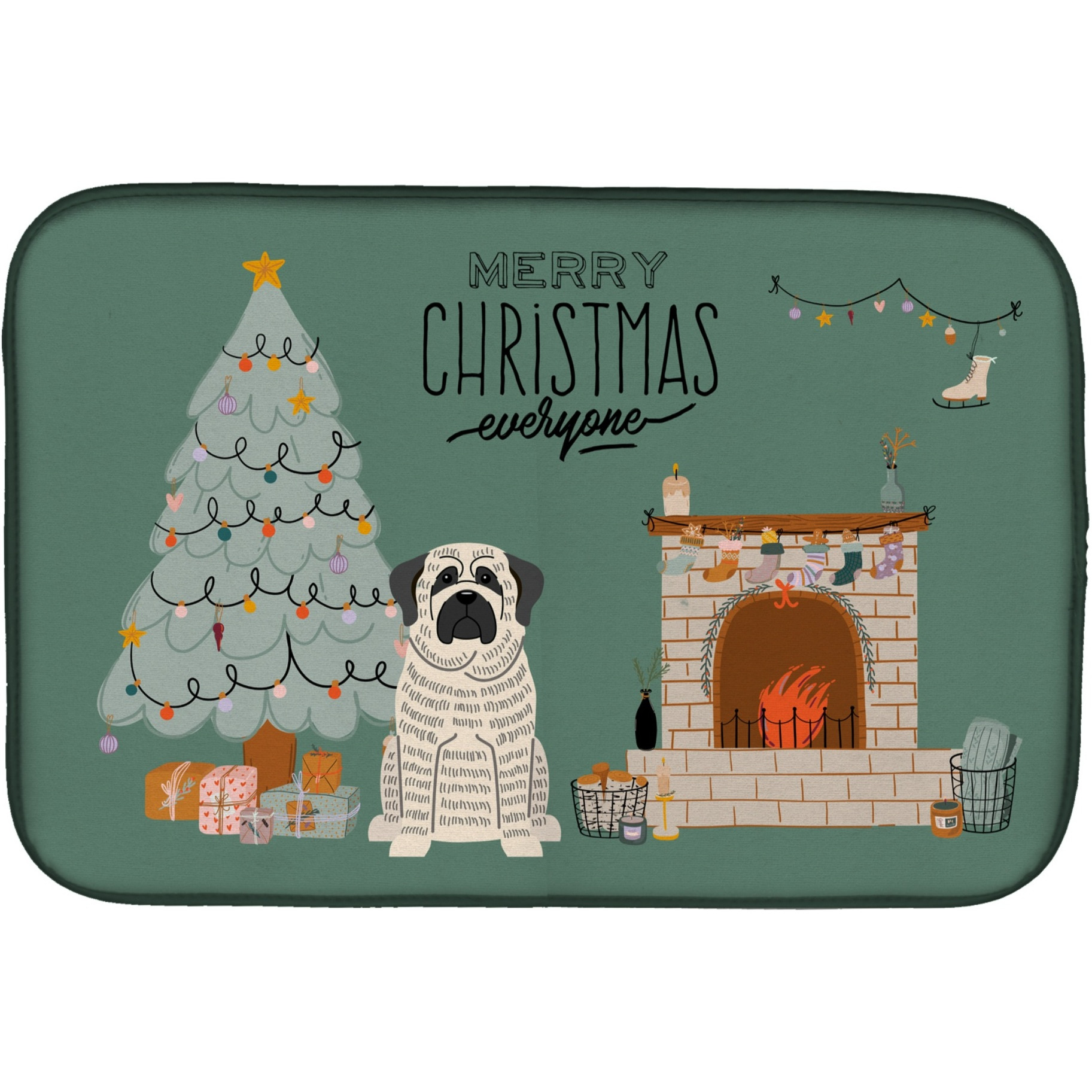 &quotCaroline's Treasures White Mastiff Brindle Christmas Everyone dish-drying-mats, 14 x 21, Multicolor"