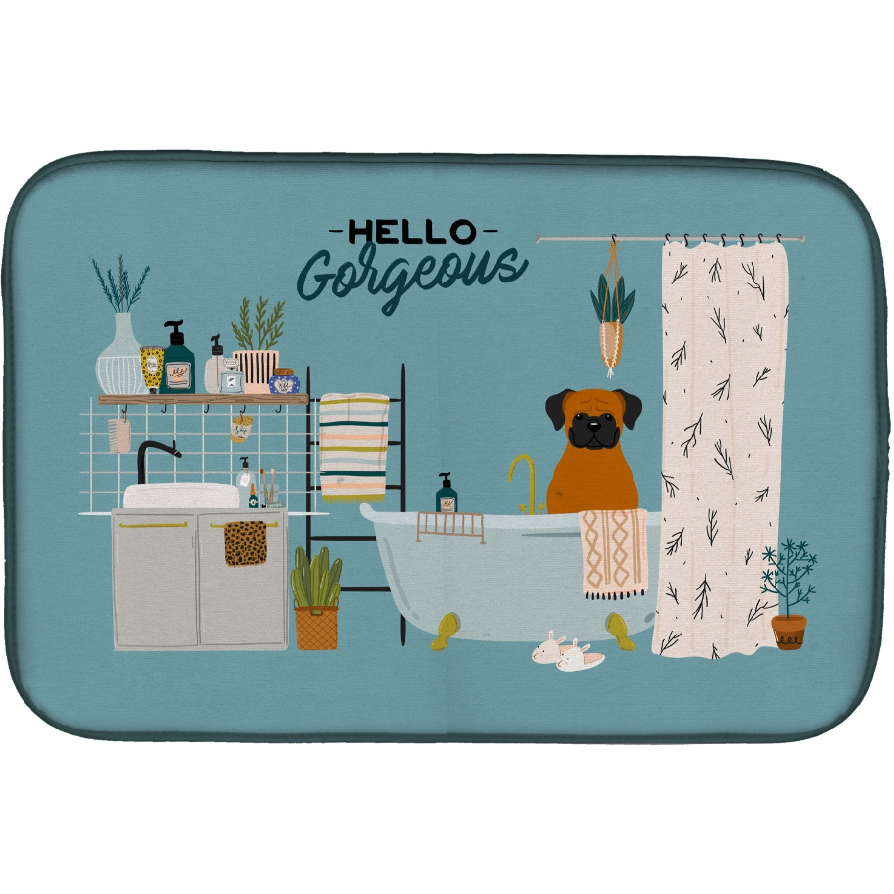 &quotCaroline's Treasures CK7537DDM Fawn Boxer in Bathtub dish-drying-mats, 14 x 21, Multicolor"