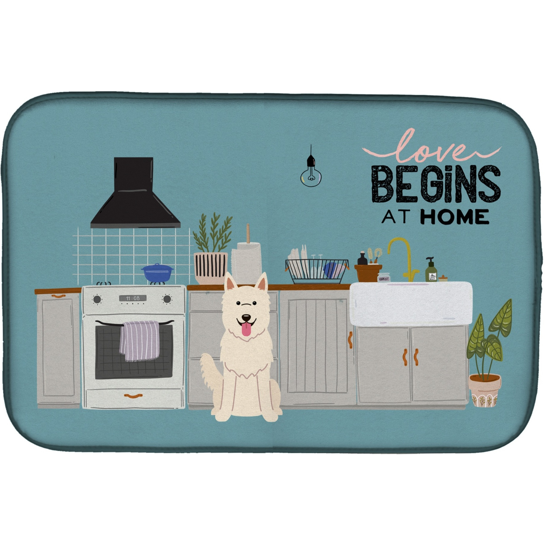 &quotCaroline's Treasures CK7749DDM White German Shepherd Kitchen Scene dish-drying-mats, 14 x 21, Multicolor"