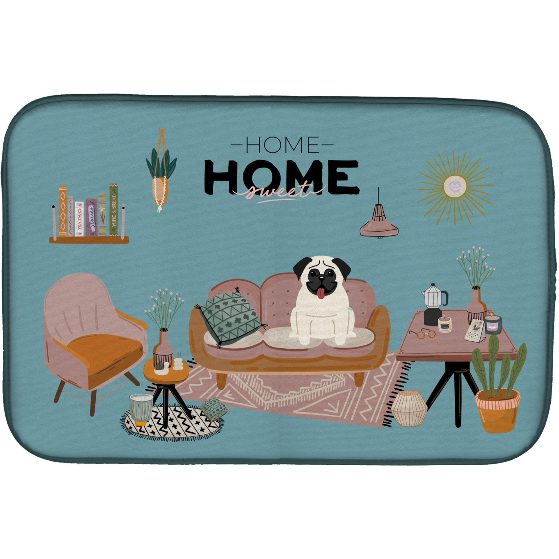 &quotCaroline's Treasures CK7849DDM Cream Pug Sweet Home dish-drying-mats, 14 x 21, Multicolor"