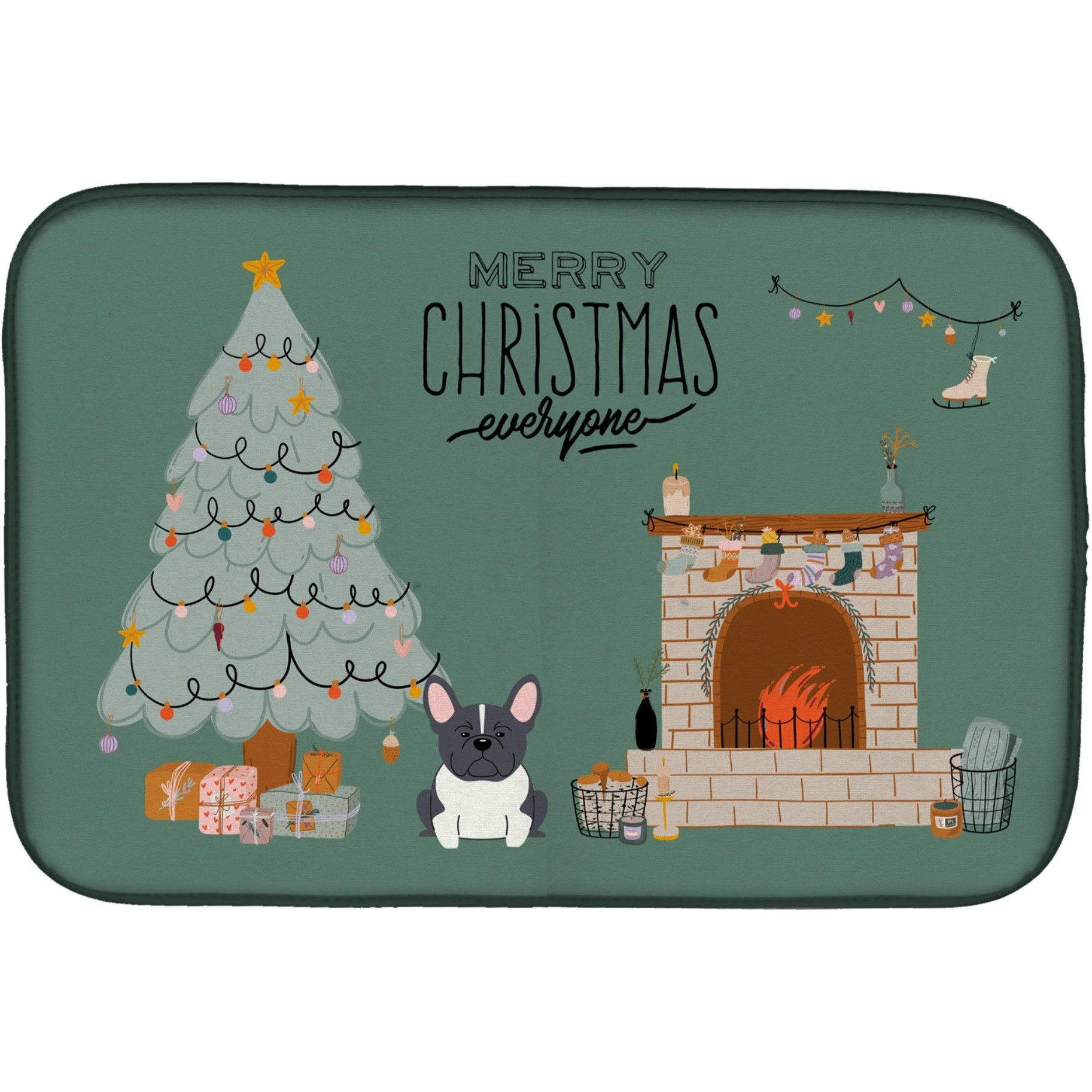 &quotCaroline's Treasures Black White French Bulldog Christmas Everyone dish-drying-mats, 14 x 21, Multicolor"